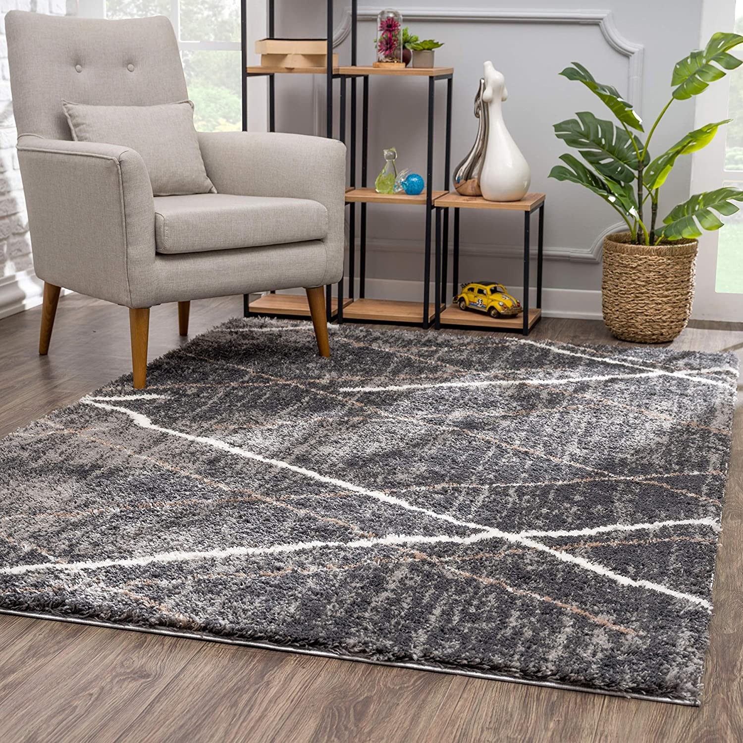 5' X 8' Gray Modern Distressed Lines Area Rug-Area Rugs-DECOROLALA