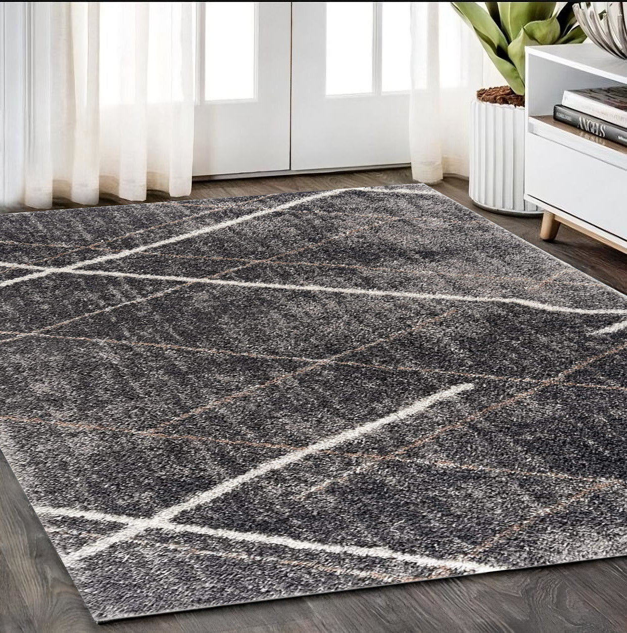 5' X 8' Gray Modern Distressed Lines Area Rug-Area Rugs-DECOROLALA