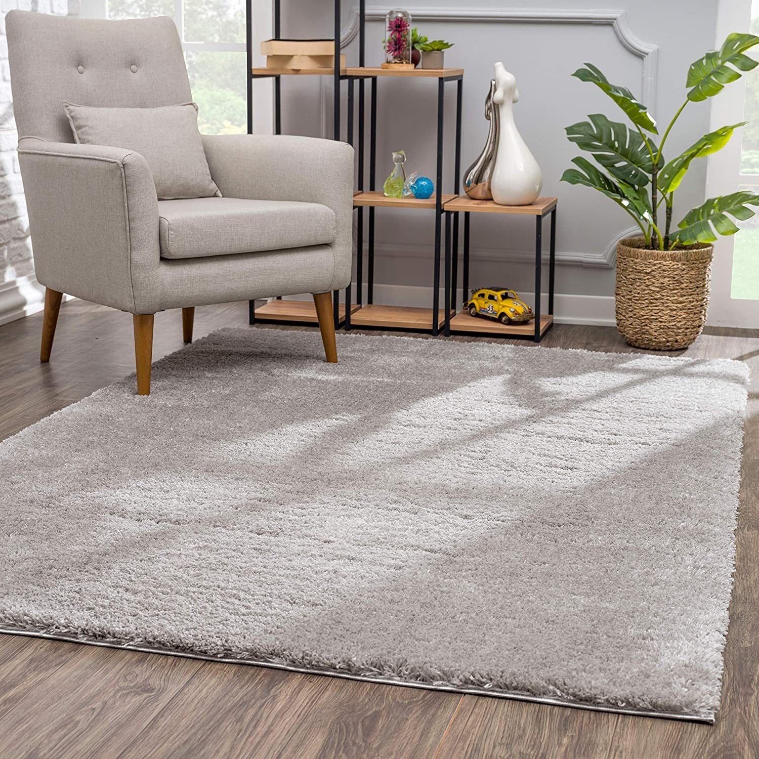 5' X 8' Gray Modern Solid Shag Area Rug-Area Rugs-DECOROLALA