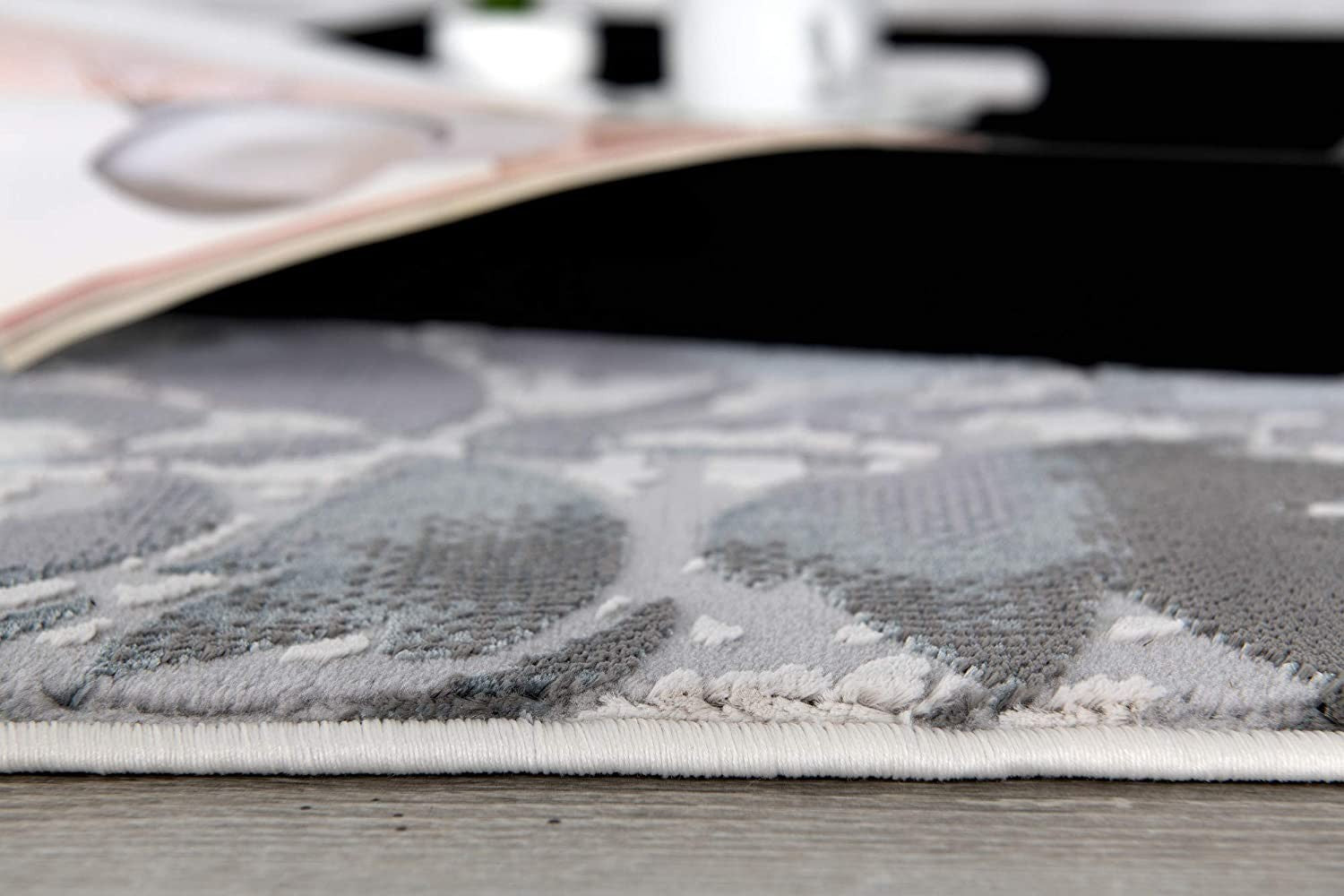 5' X 8' Gray and Ivory Damask Power Loom Area Rug-Area Rugs-DECOROLALA