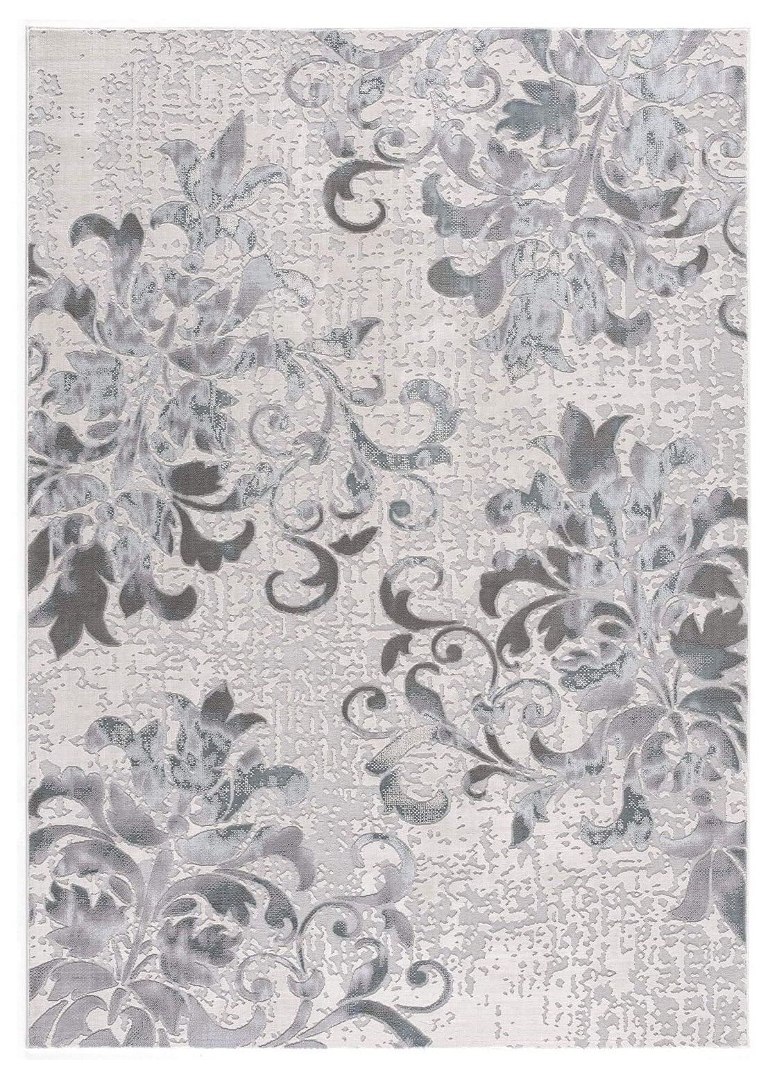 5' X 8' Gray and Ivory Damask Power Loom Area Rug-Area Rugs-DECOROLALA