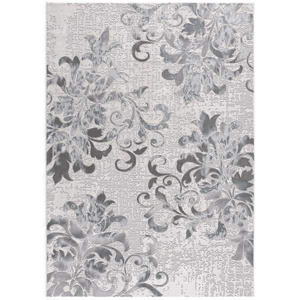 5' X 8' Gray and Ivory Damask Power Loom Area Rug-Area Rugs-DECOROLALA
