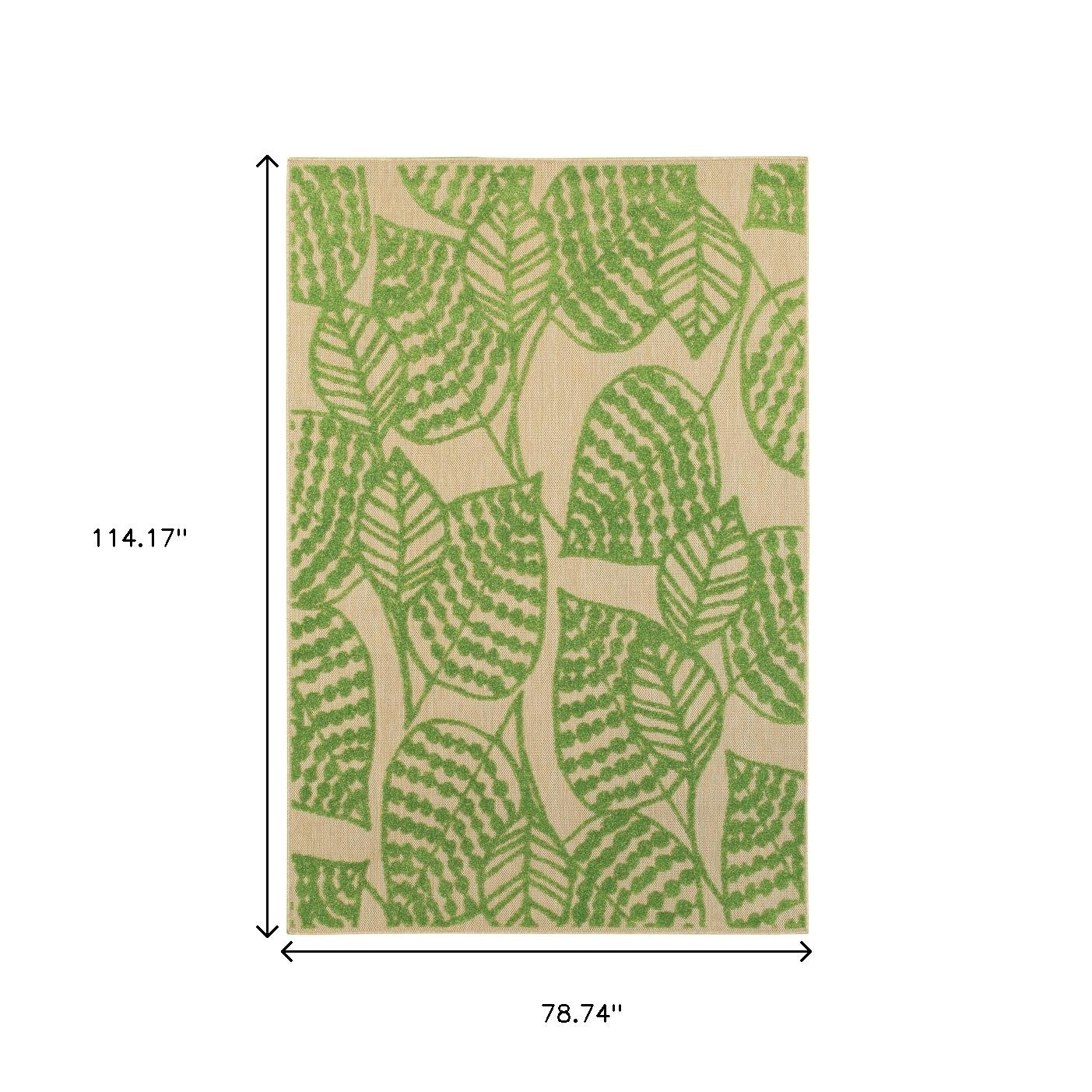 5' X 8' Green Floral Indoor Outdoor Area Rug-Outdoor Rugs-DECOROLALA