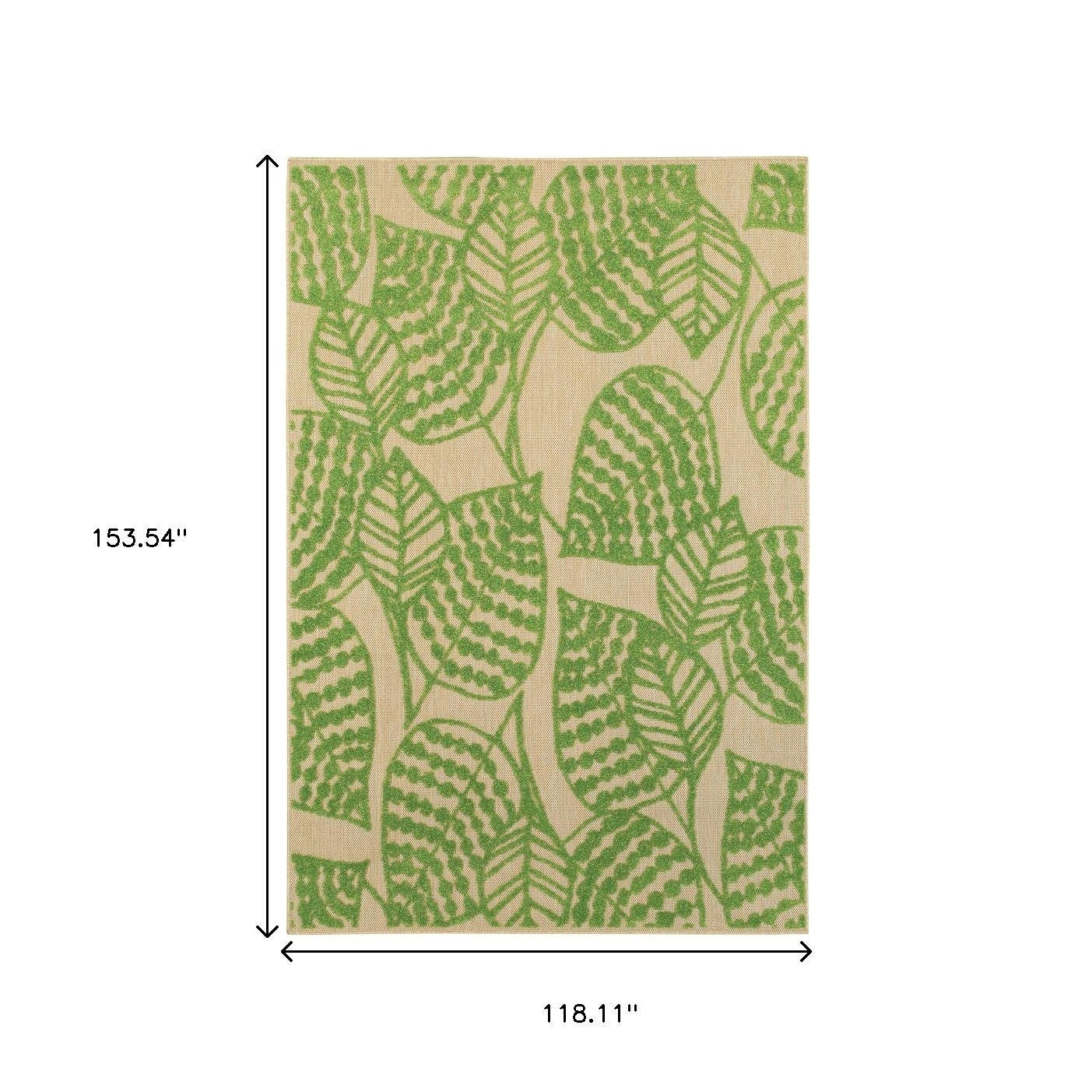 5' X 8' Green Floral Indoor Outdoor Area Rug-Outdoor Rugs-DECOROLALA