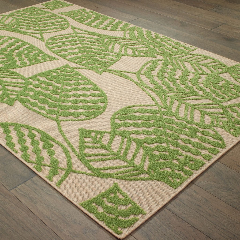 5' X 8' Green Floral Indoor Outdoor Area Rug-Outdoor Rugs-DECOROLALA