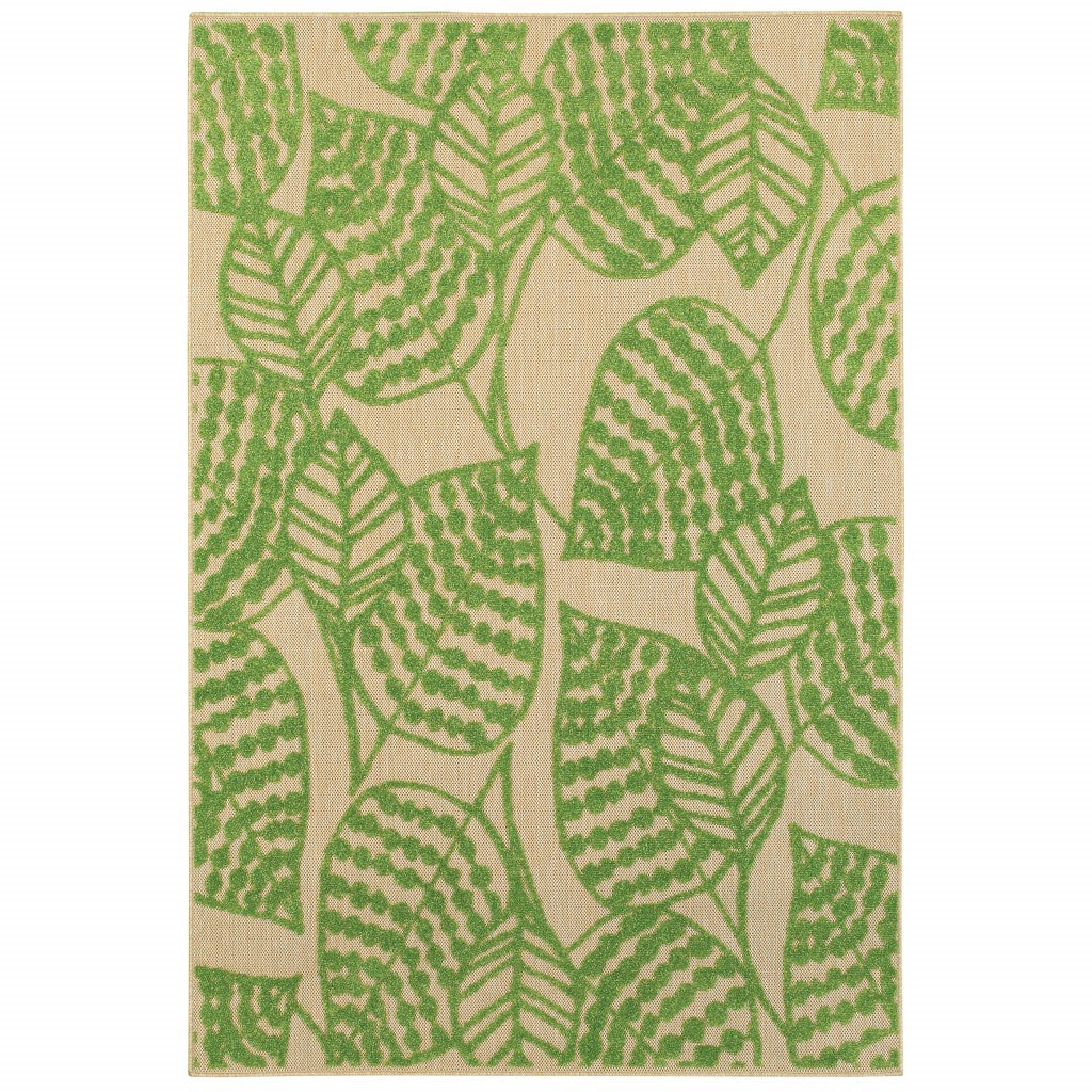5' X 8' Green Floral Indoor Outdoor Area Rug-Outdoor Rugs-DECOROLALA