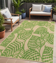 5' X 8' Green Floral Indoor Outdoor Area Rug-Outdoor Rugs-DECOROLALA