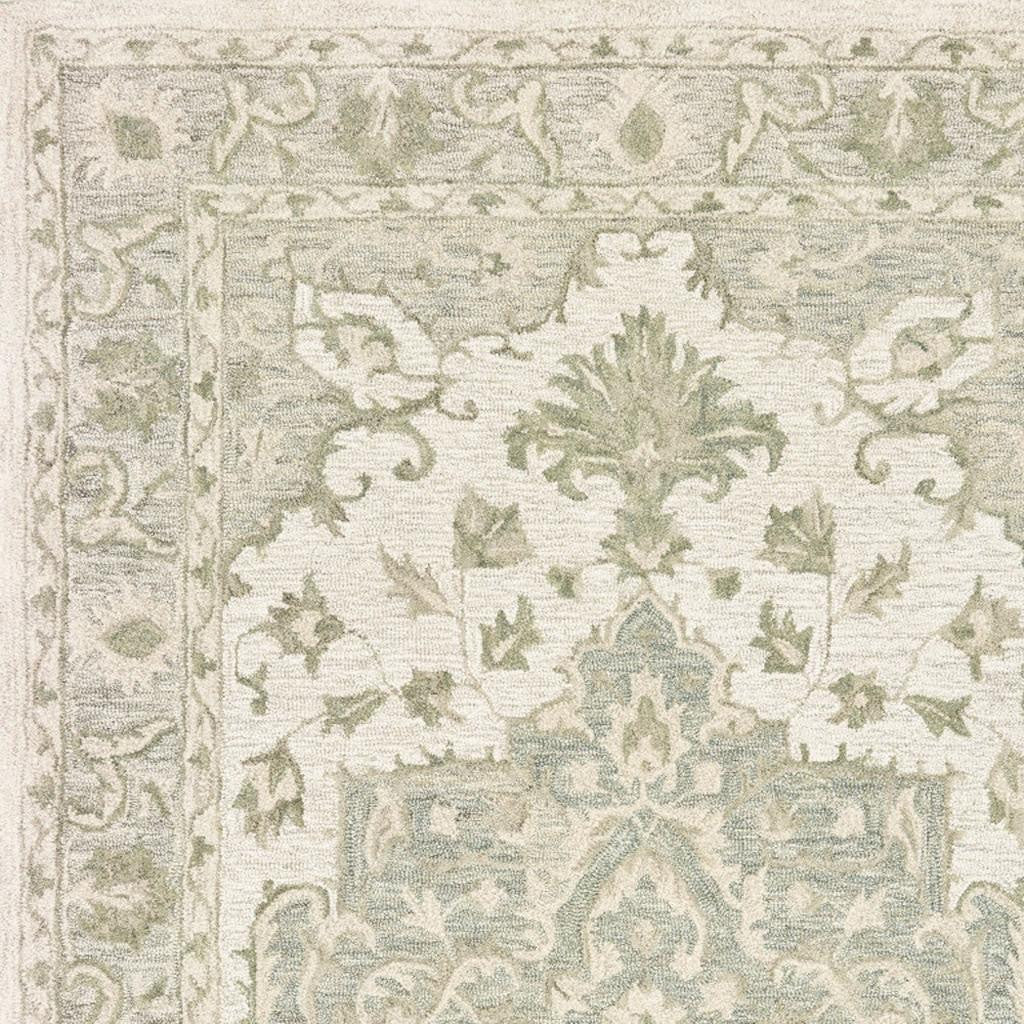 5' X 8' Green and Cream Medallion Area Rug-Area Rugs-DECOROLALA