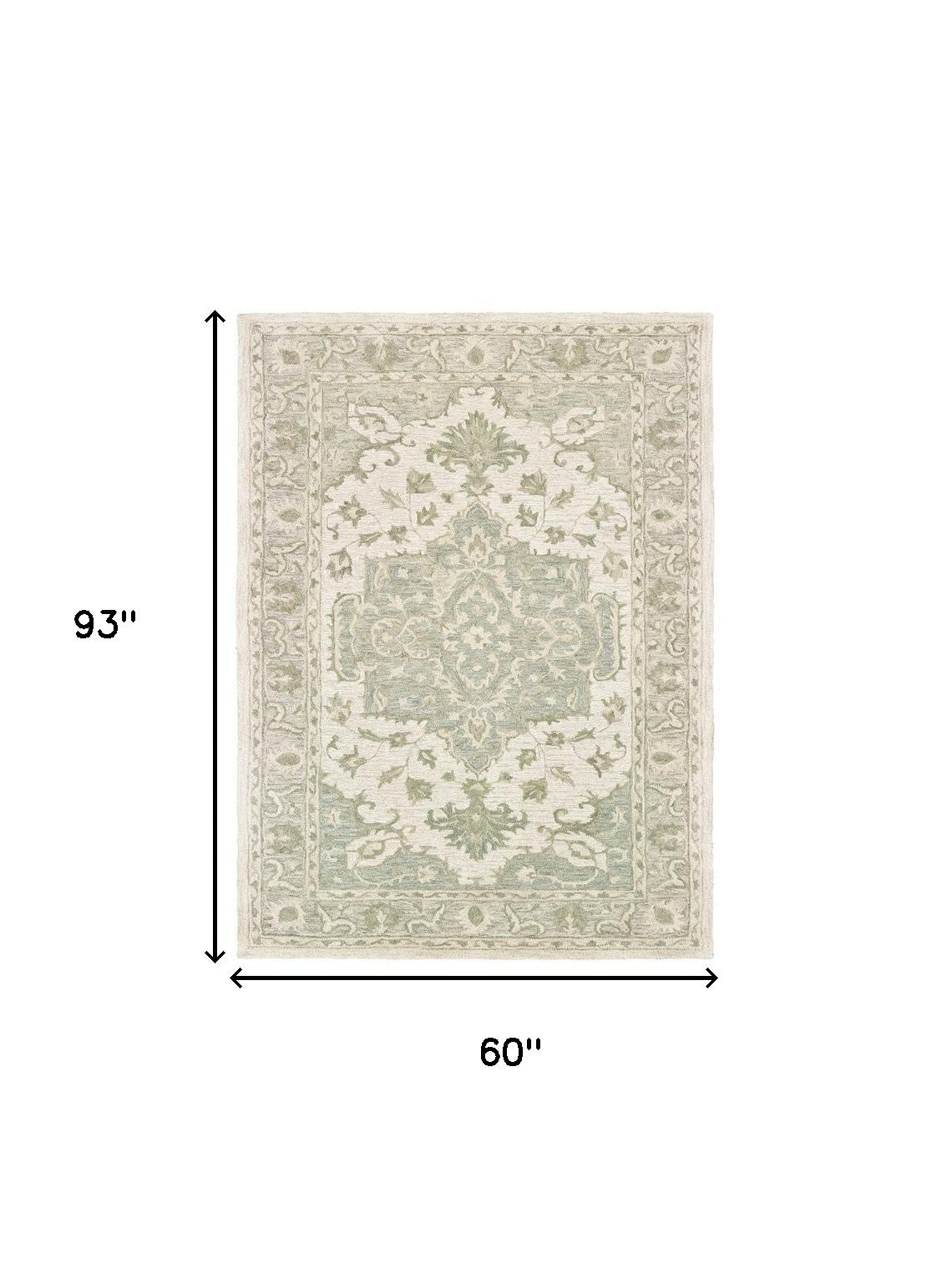 5' X 8' Green and Cream Medallion Area Rug-Area Rugs-DECOROLALA