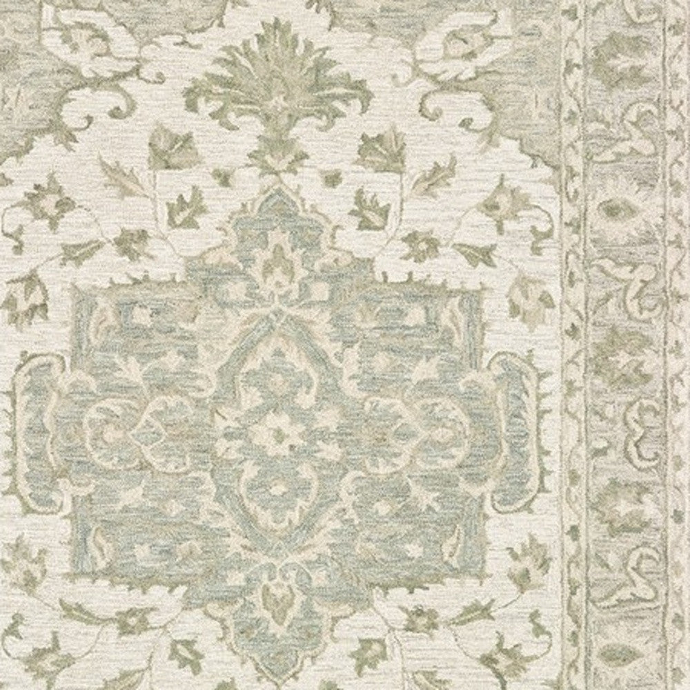 5' X 8' Green and Cream Medallion Area Rug-Area Rugs-DECOROLALA