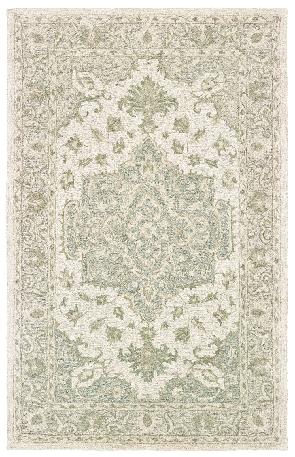 5' X 8' Green and Cream Medallion Area Rug-Area Rugs-DECOROLALA