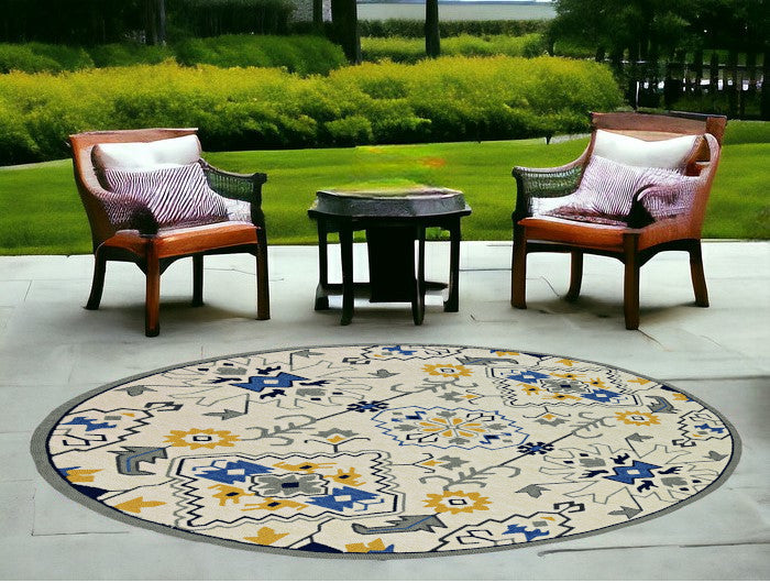 5' X 8' Ivory Abstract Indoor Outdoor Area Rug-Outdoor Rugs-DECOROLALA