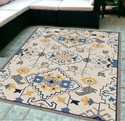 5' X 8' Ivory Abstract Indoor Outdoor Area Rug-Outdoor Rugs-DECOROLALA
