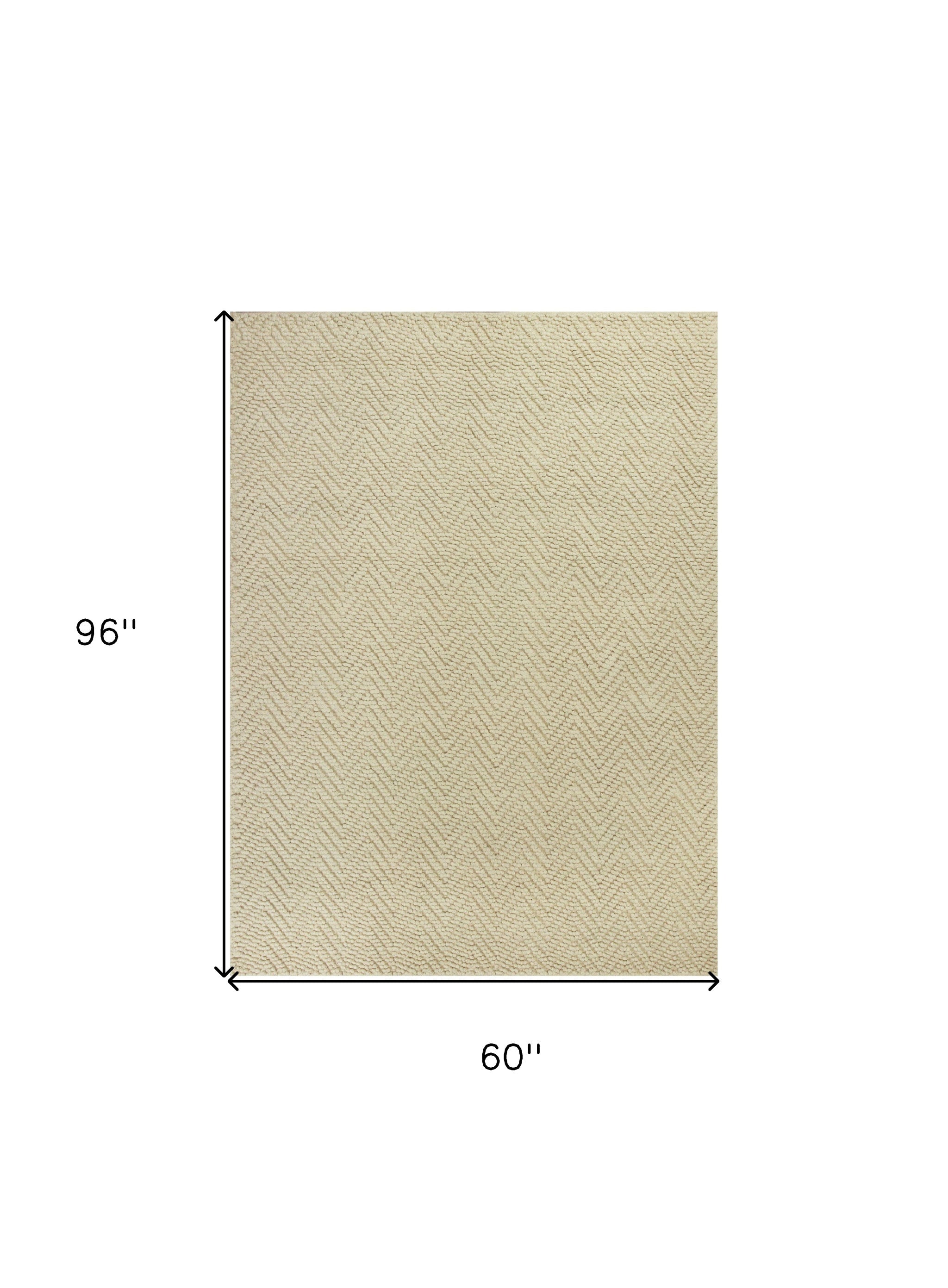 5' X 8' Ivory And Beige Jute Chevron Hand Woven Area Rug-Area Rugs-DECOROLALA