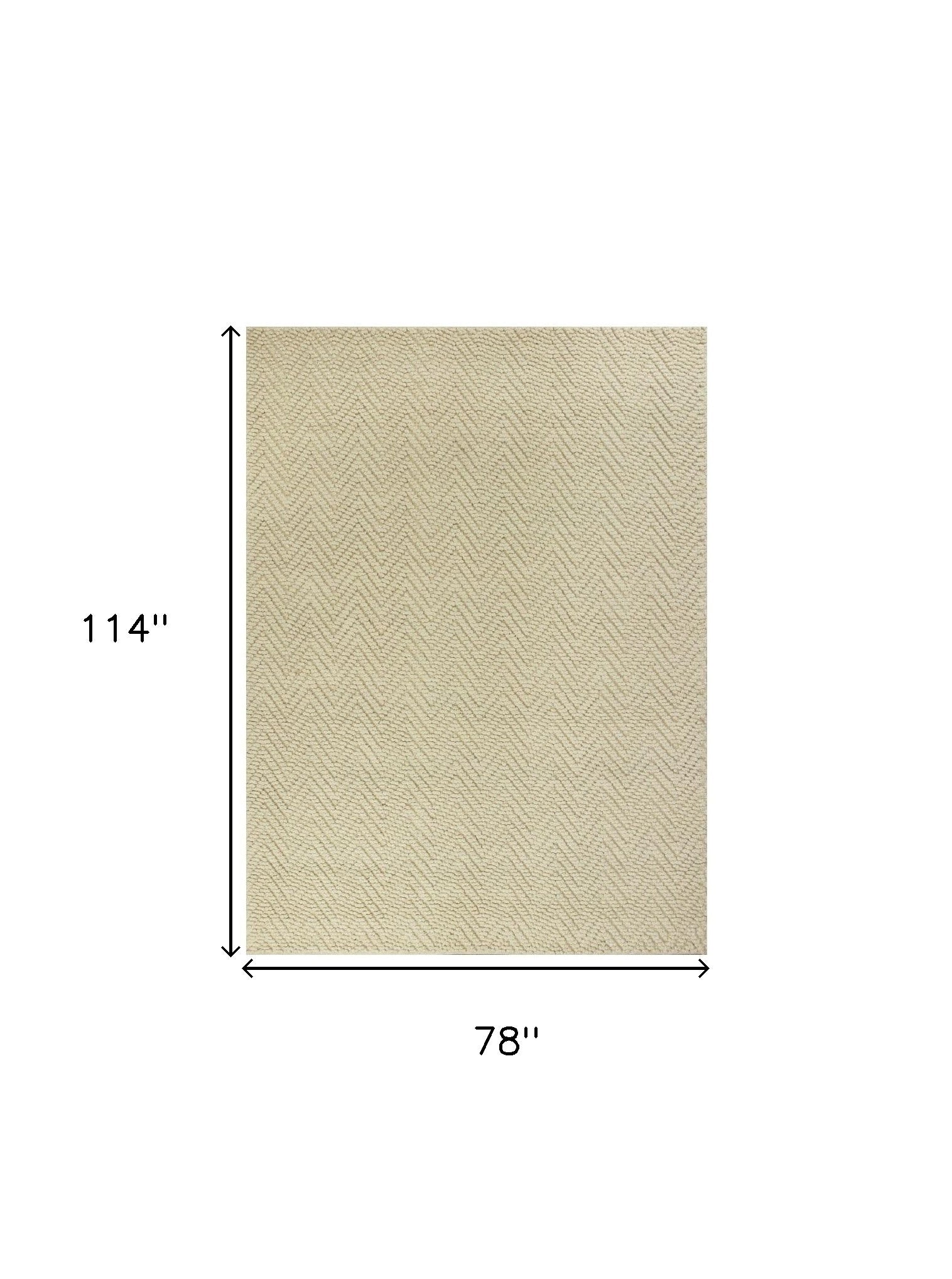 5' X 8' Ivory And Beige Jute Chevron Hand Woven Area Rug-Area Rugs-DECOROLALA