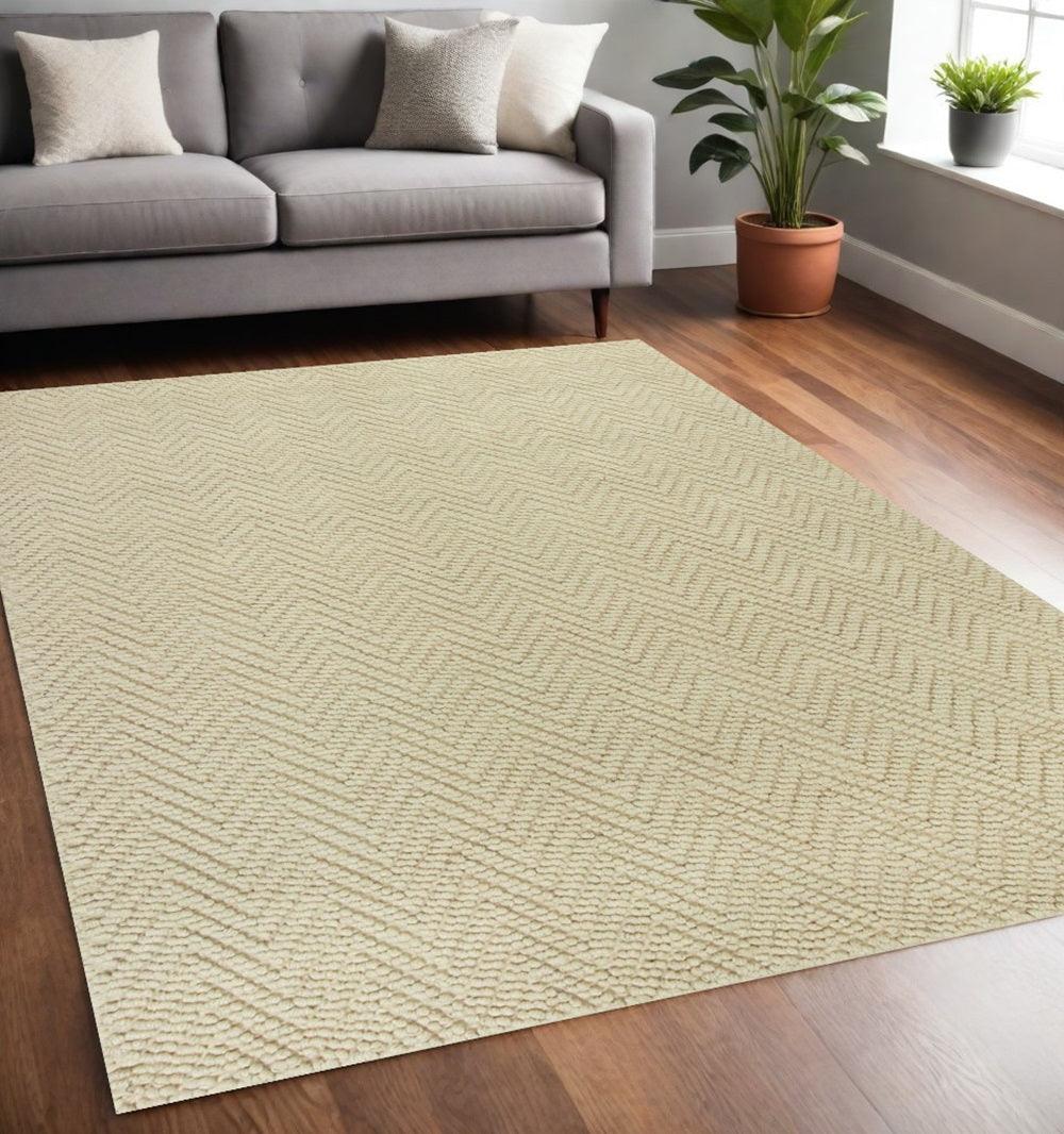5' X 8' Ivory And Beige Jute Chevron Hand Woven Area Rug-Area Rugs-DECOROLALA