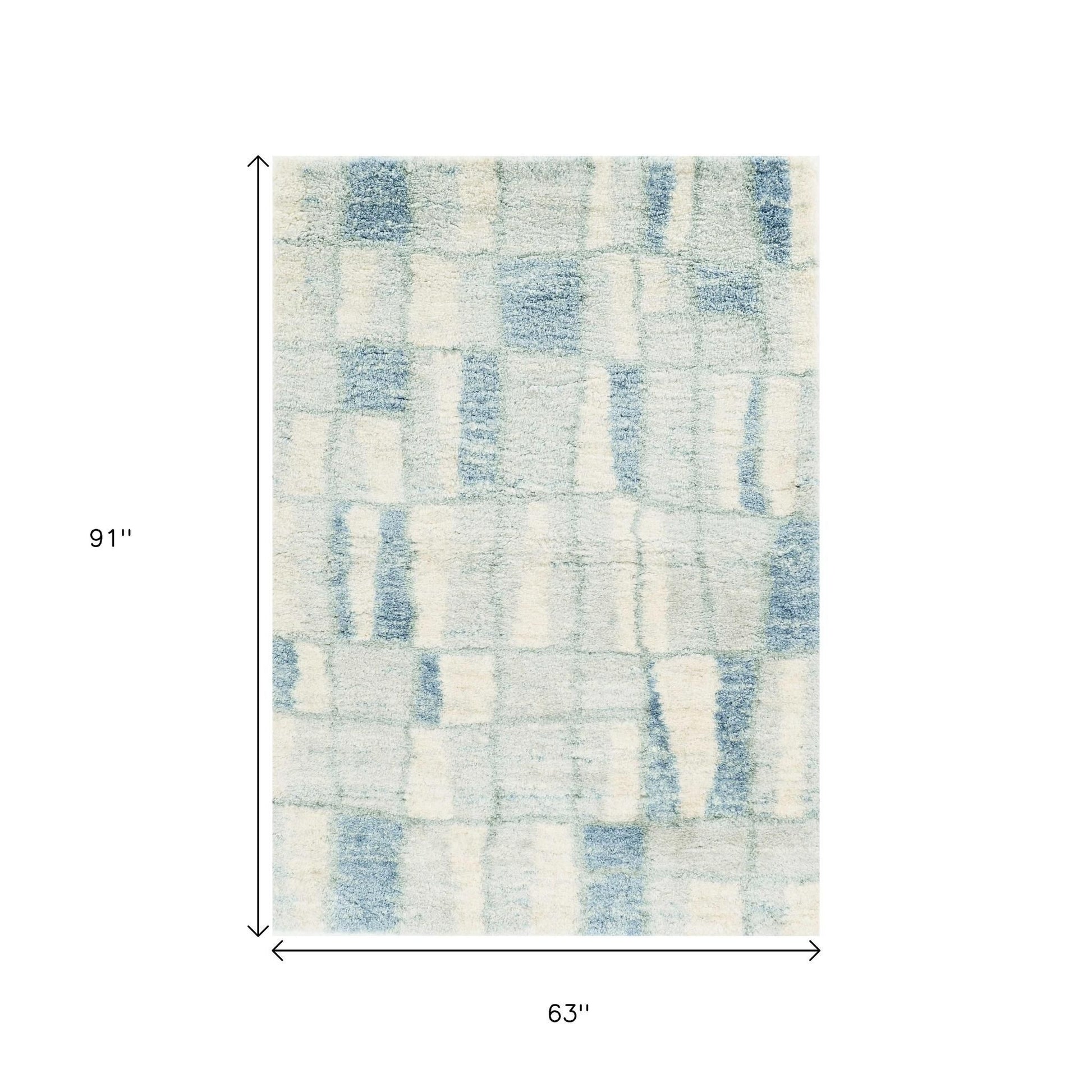 5' X 8' Ivory And Blue Abstract Area Rug-Area Rugs-DECOROLALA