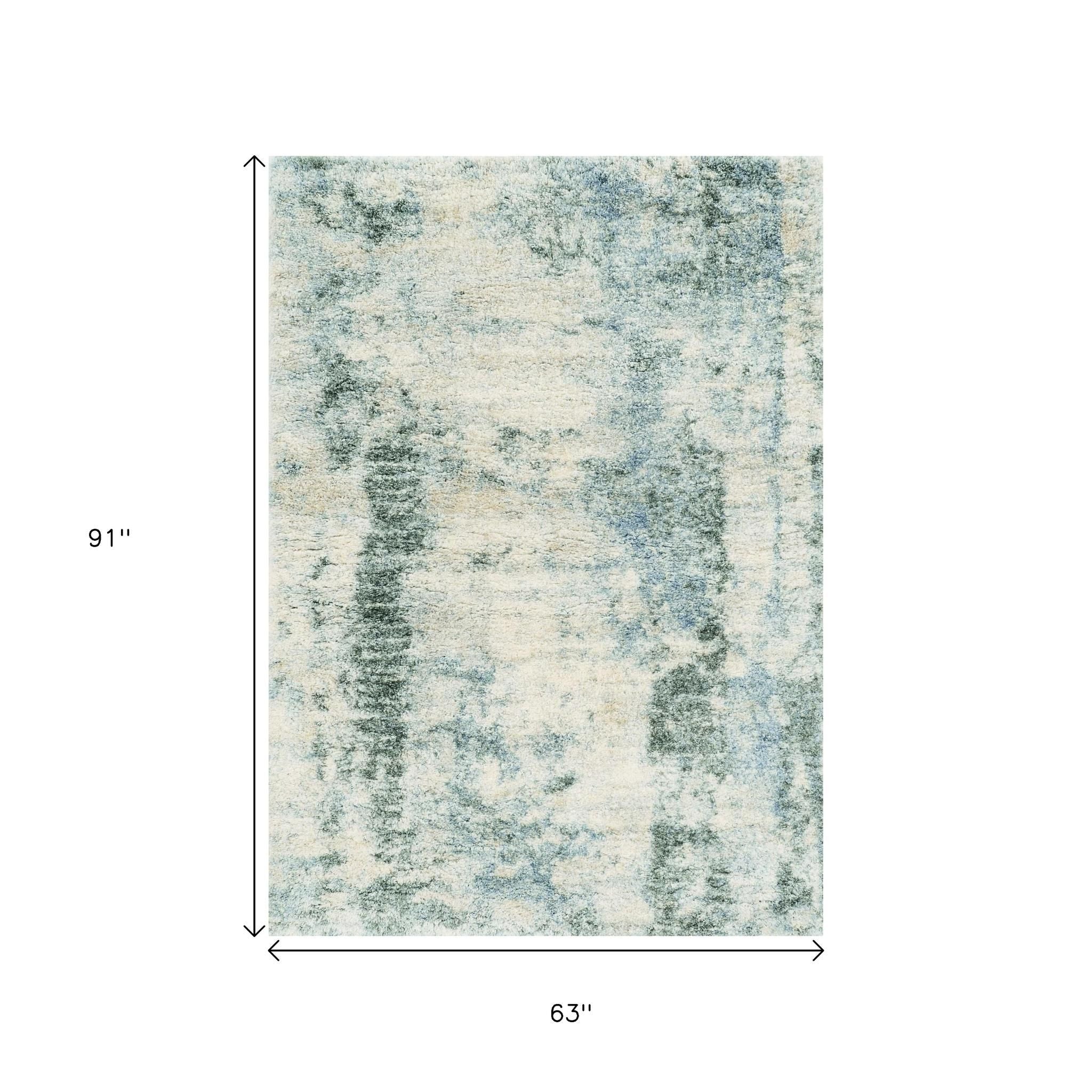 5' X 8' Ivory And Blue Abstract Area Rug-Area Rugs-DECOROLALA