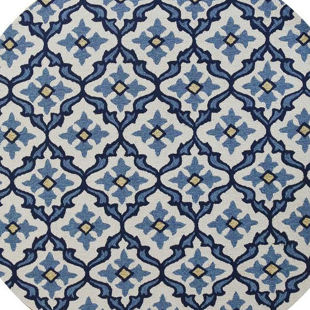 5' X 8' Ivory And Blue Moroccan Indoor Outdoor Area Rug-Outdoor Rugs-DECOROLALA