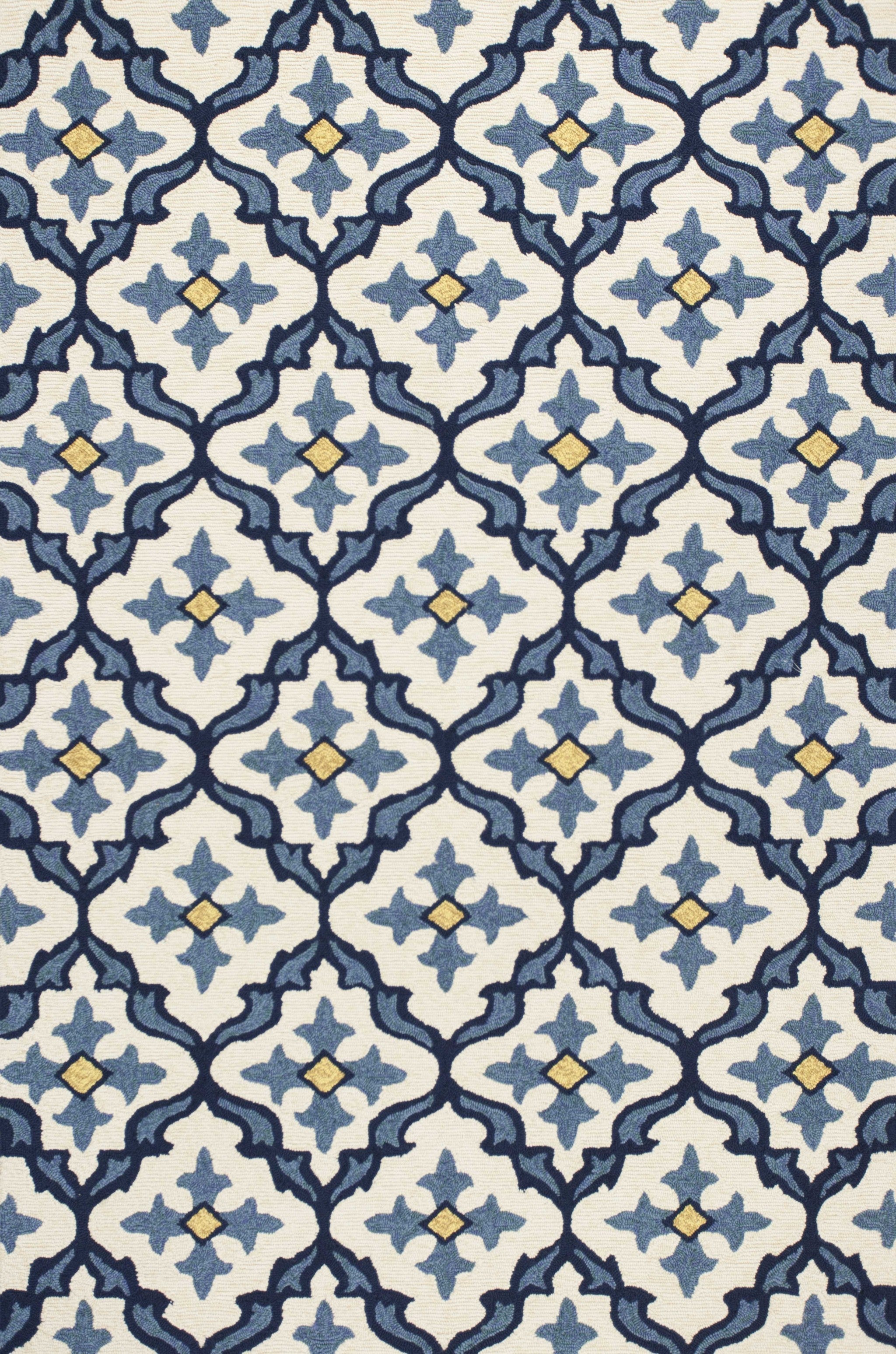 5' X 8' Ivory And Blue Moroccan Indoor Outdoor Area Rug-Outdoor Rugs-DECOROLALA