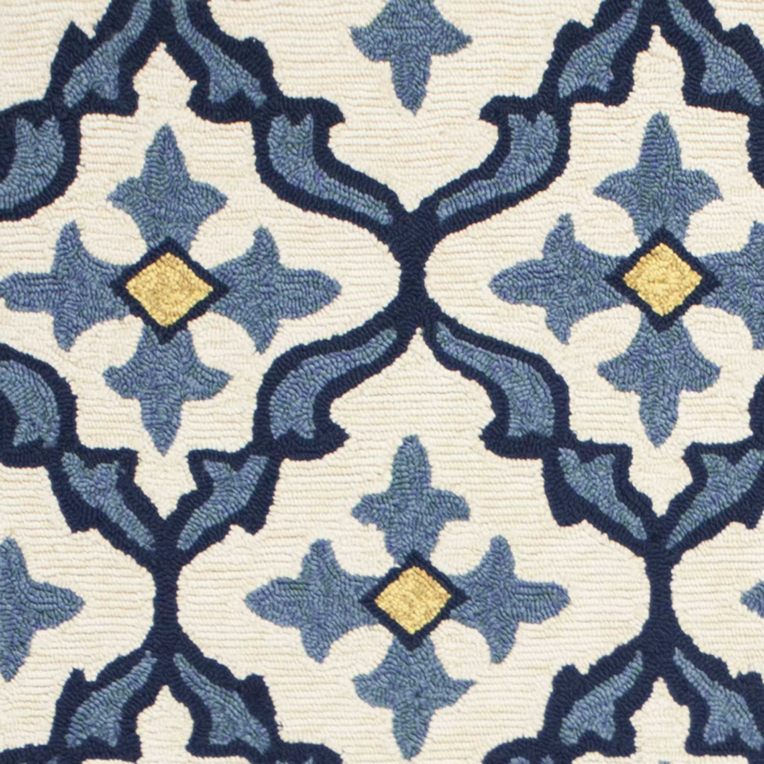 5' X 8' Ivory And Blue Moroccan Indoor Outdoor Area Rug-Outdoor Rugs-DECOROLALA