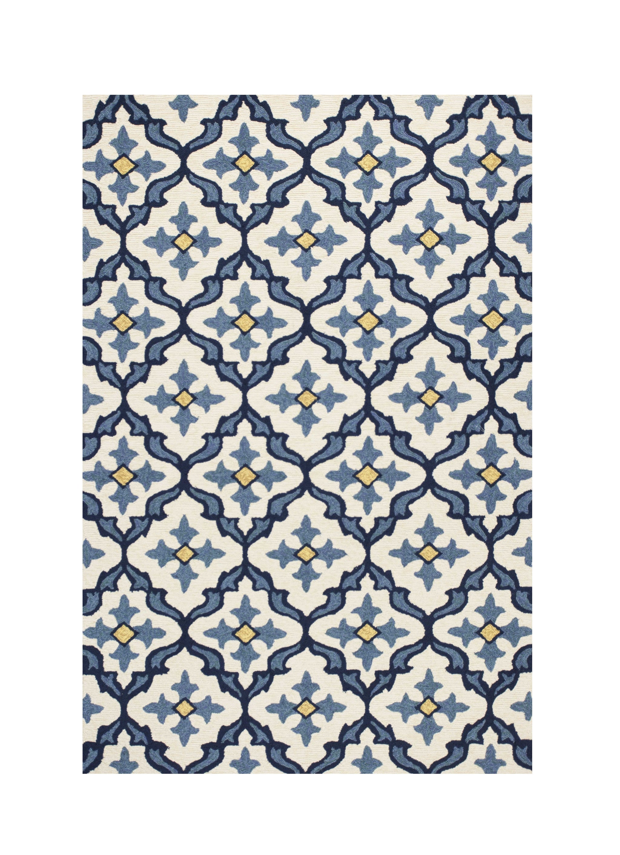 5' X 8' Ivory And Blue Moroccan Indoor Outdoor Area Rug-Outdoor Rugs-DECOROLALA