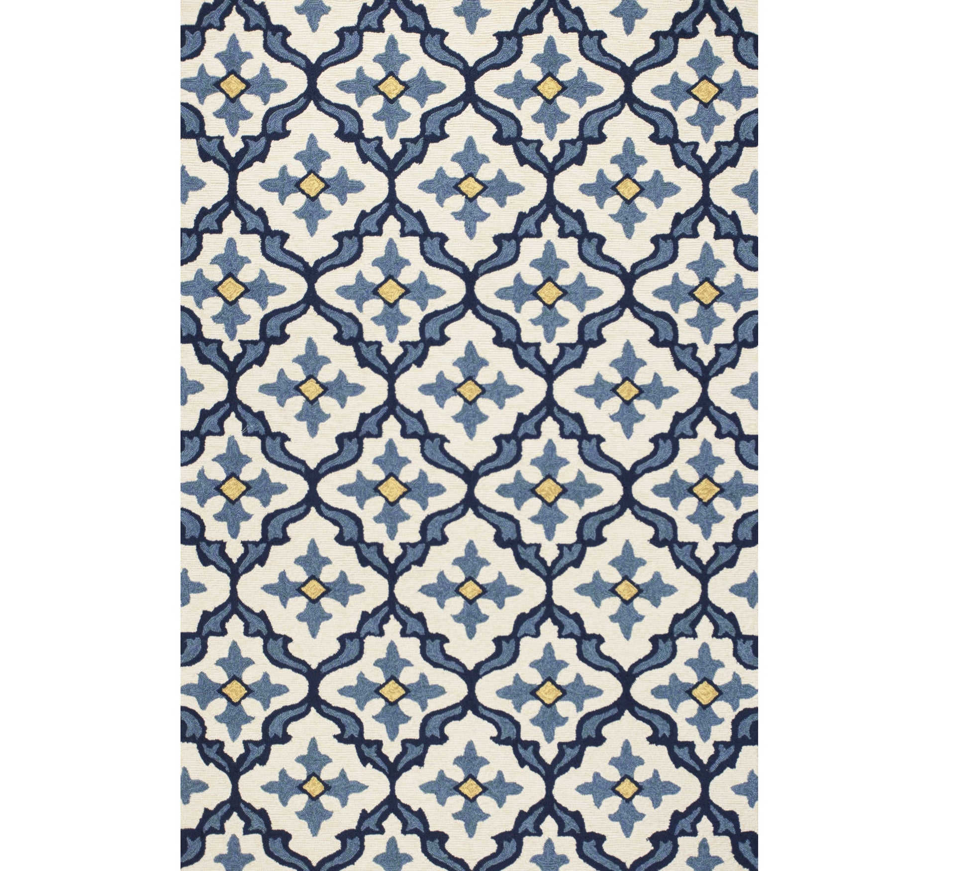 5' X 8' Ivory And Blue Moroccan Indoor Outdoor Area Rug-Outdoor Rugs-DECOROLALA