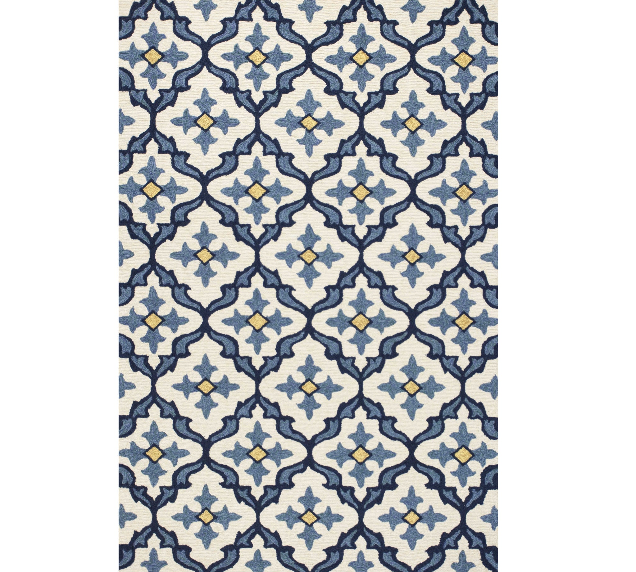 5' X 8' Ivory And Blue Moroccan Indoor Outdoor Area Rug-Outdoor Rugs-DECOROLALA