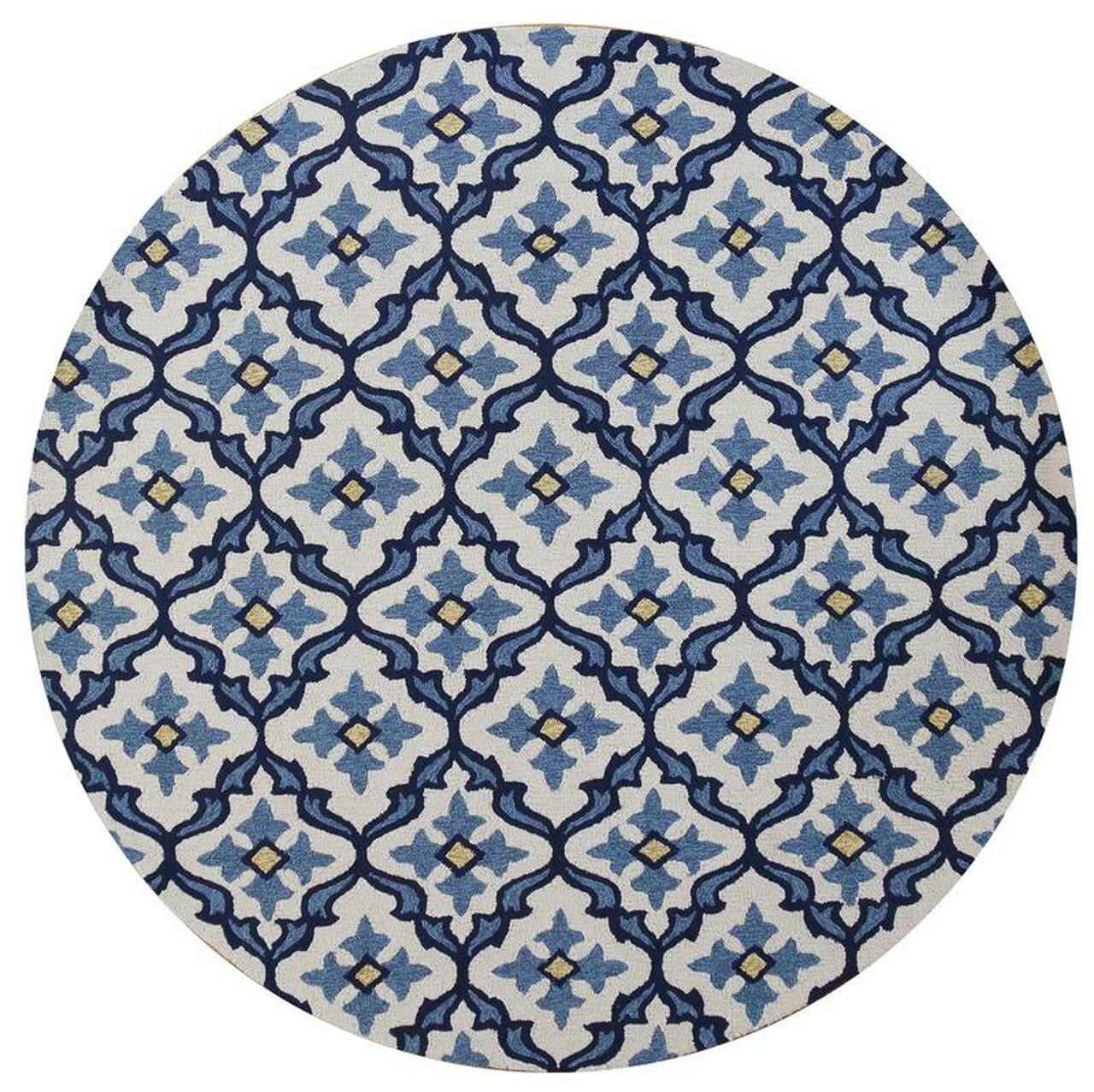 5' X 8' Ivory And Blue Moroccan Indoor Outdoor Area Rug-Outdoor Rugs-DECOROLALA