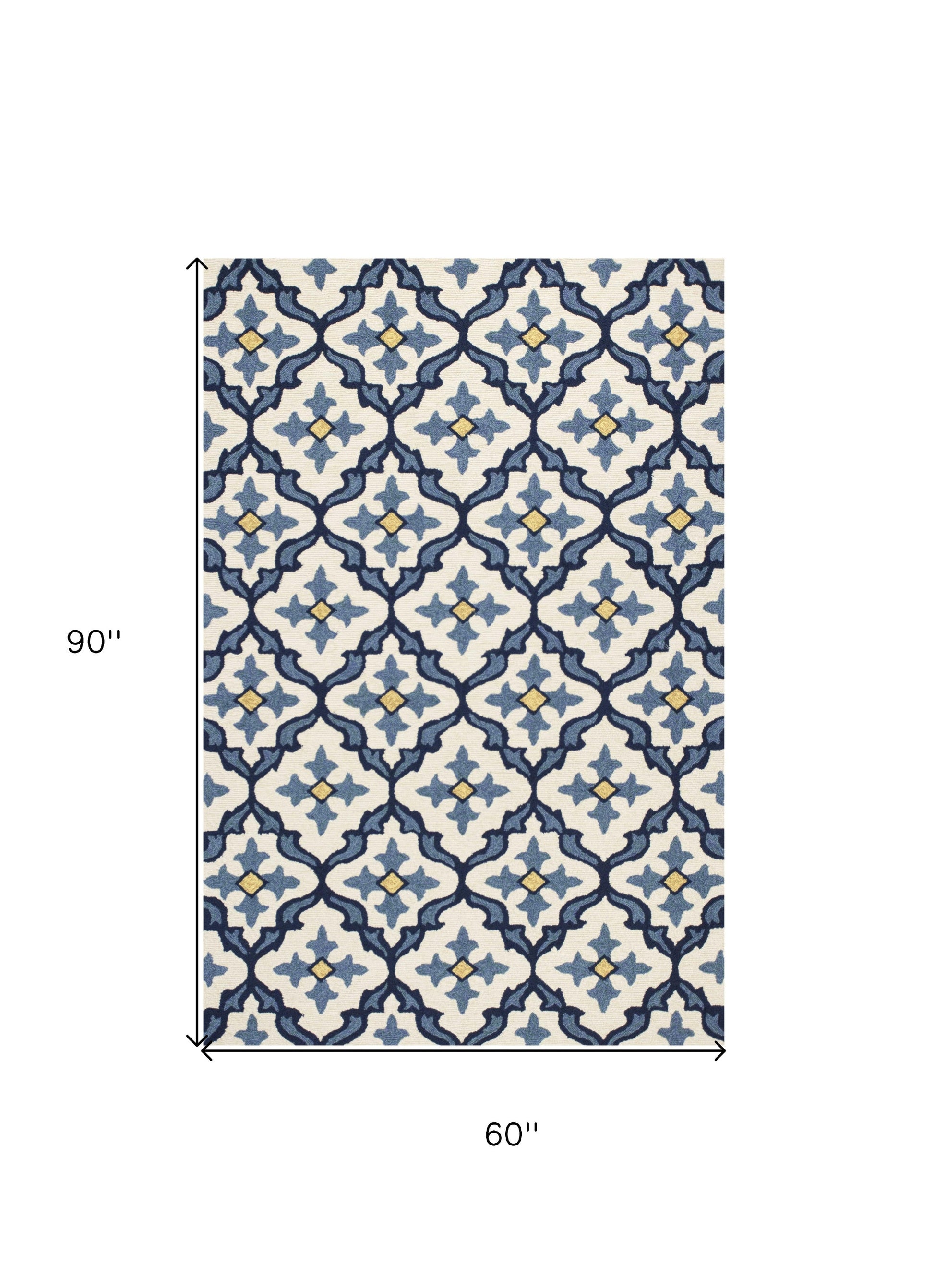 5' X 8' Ivory And Blue Moroccan Indoor Outdoor Area Rug-Outdoor Rugs-DECOROLALA