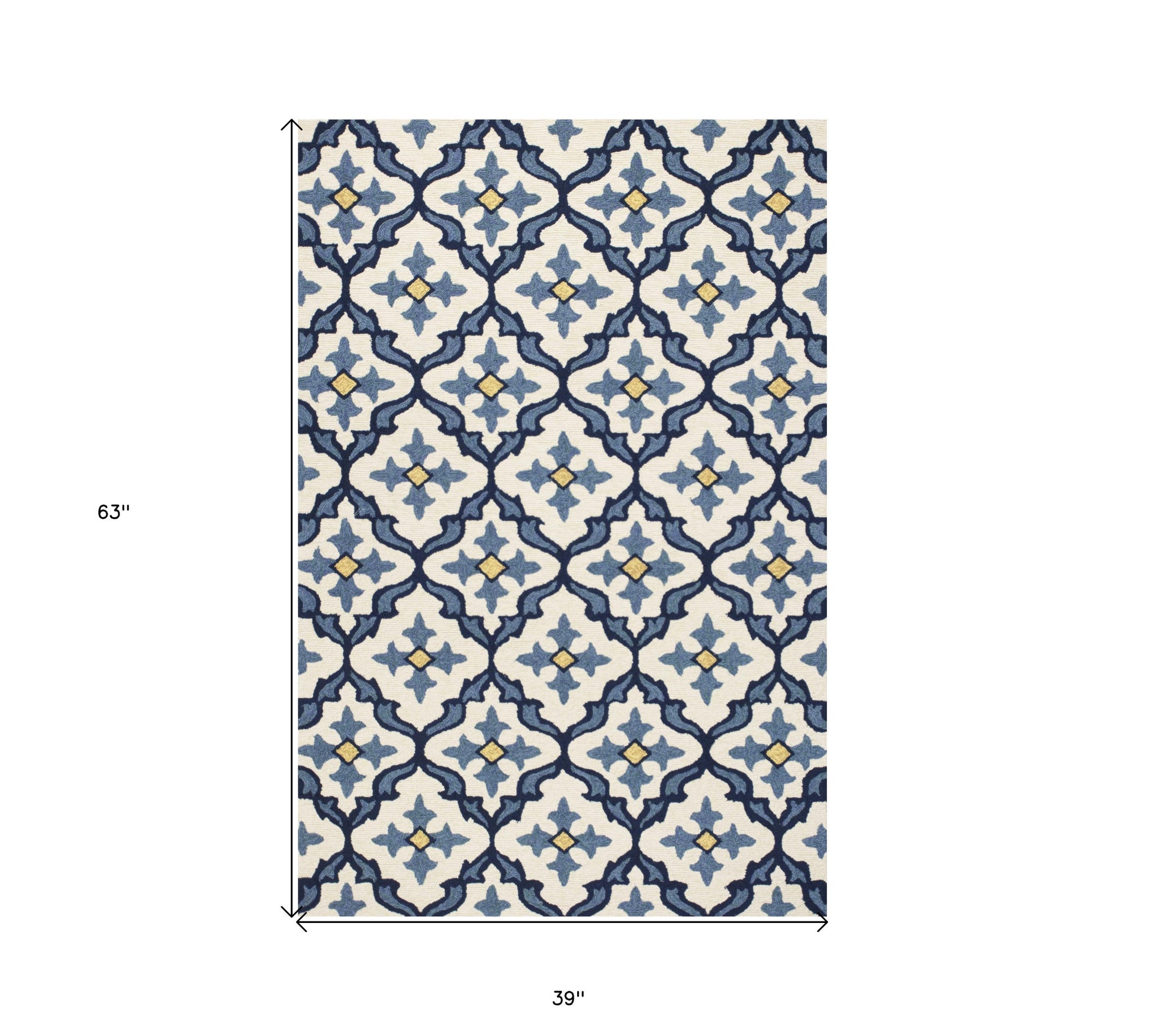 5' X 8' Ivory And Blue Moroccan Indoor Outdoor Area Rug-Outdoor Rugs-DECOROLALA