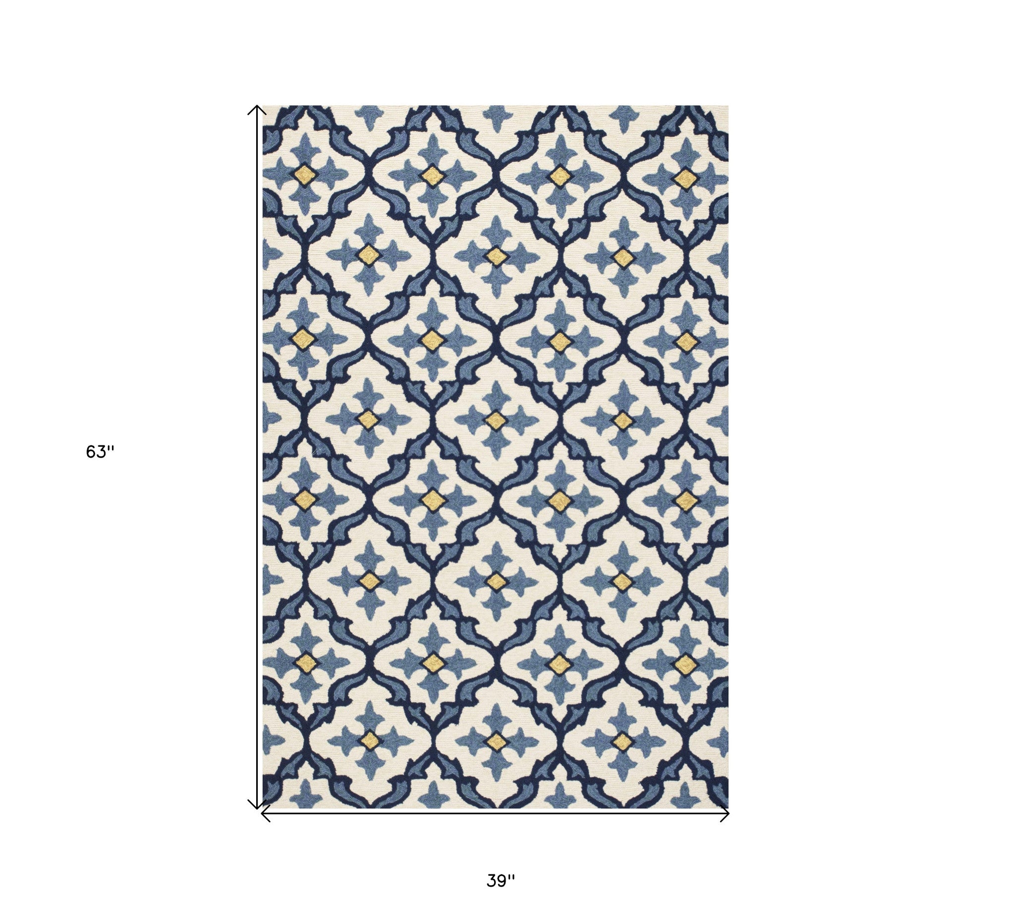 5' X 8' Ivory And Blue Moroccan Indoor Outdoor Area Rug-Outdoor Rugs-DECOROLALA