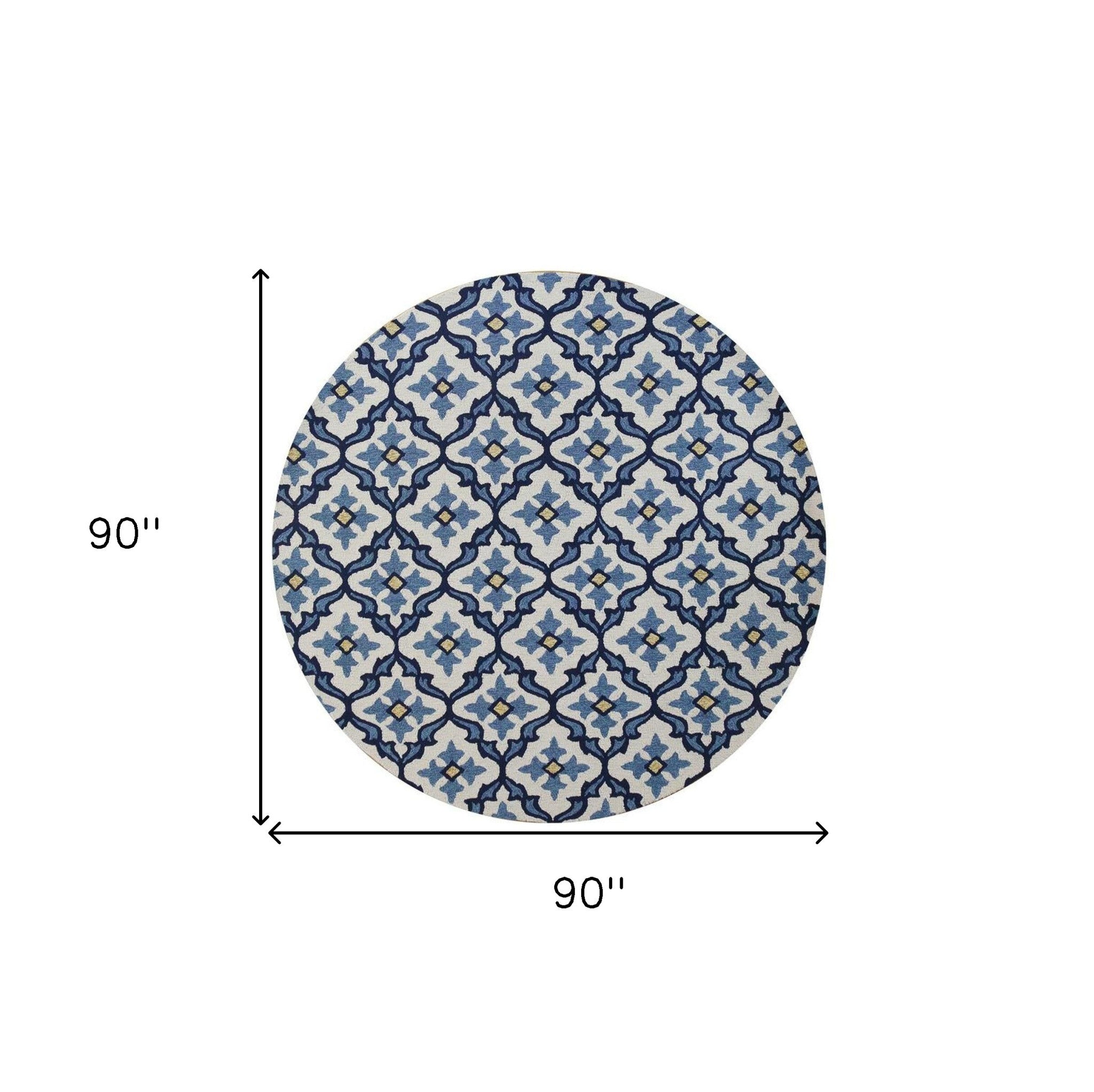 5' X 8' Ivory And Blue Moroccan Indoor Outdoor Area Rug-Outdoor Rugs-DECOROLALA