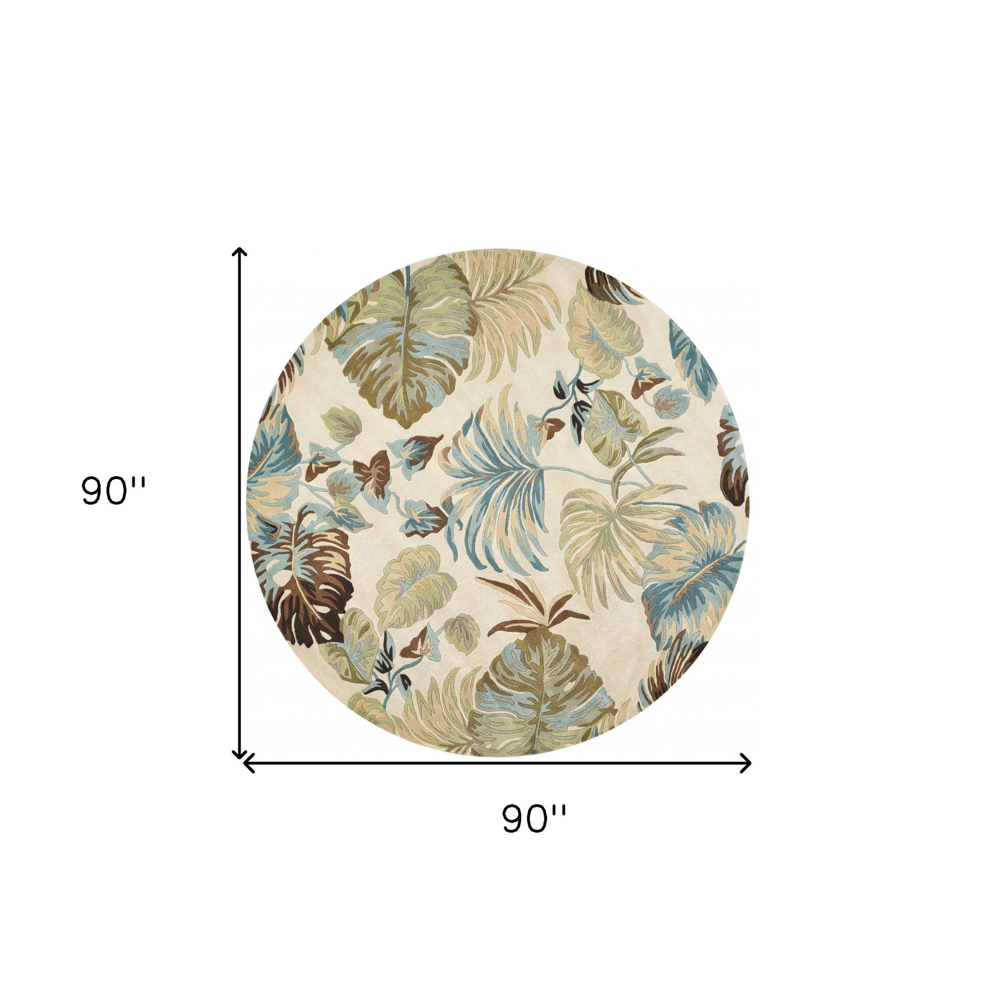 5' X 8' Ivory And Blue Wool Botanical Leaves Hand Tufted Area Rug-Area Rugs-DECOROLALA