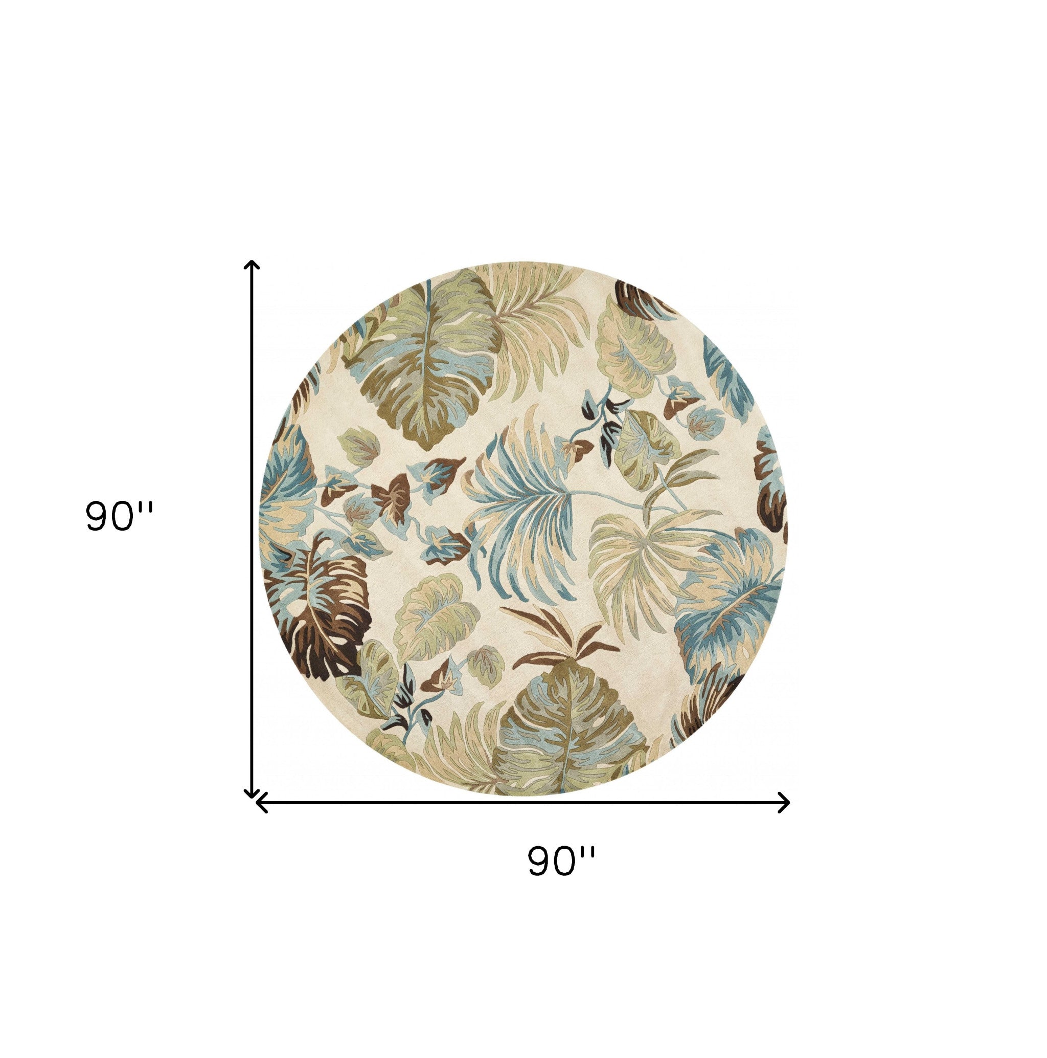 5' X 8' Ivory And Blue Wool Botanical Leaves Hand Tufted Area Rug-Area Rugs-DECOROLALA