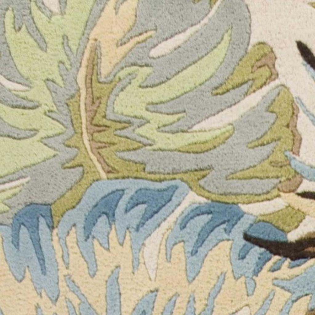 5' X 8' Ivory And Blue Wool Botanical Leaves Hand Tufted Area Rug-Area Rugs-DECOROLALA