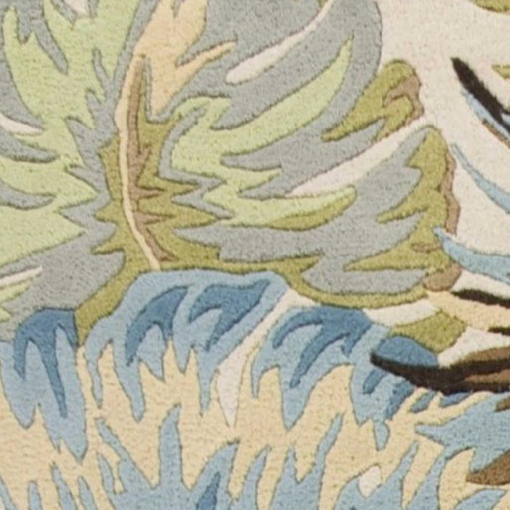 5' X 8' Ivory And Blue Wool Botanical Leaves Hand Tufted Area Rug-Area Rugs-DECOROLALA