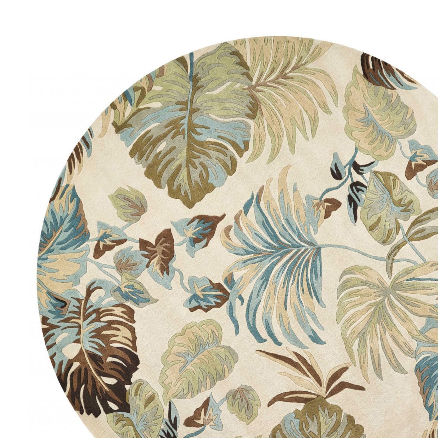 5' X 8' Ivory And Blue Wool Botanical Leaves Hand Tufted Area Rug-Area Rugs-DECOROLALA