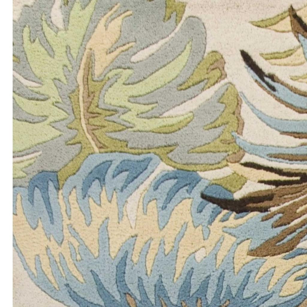 5' X 8' Ivory And Blue Wool Botanical Leaves Hand Tufted Area Rug-Area Rugs-DECOROLALA