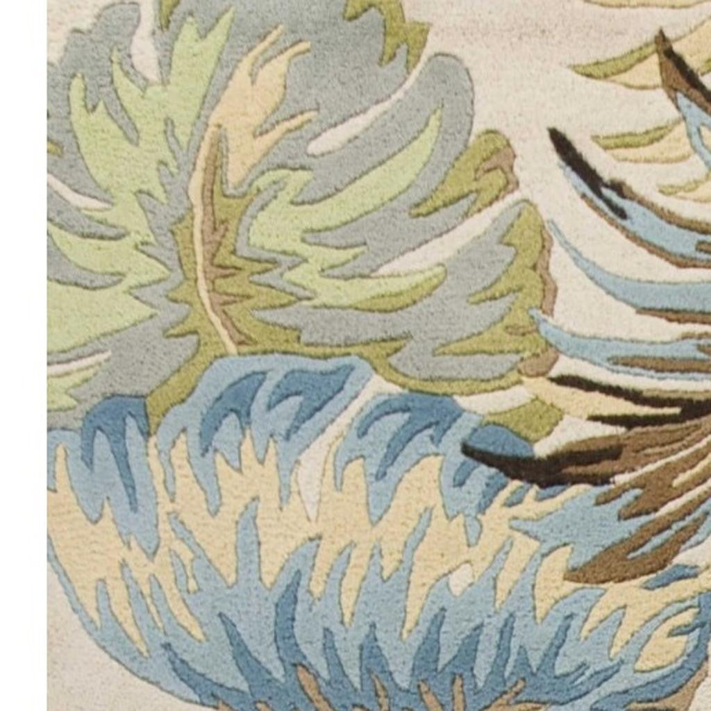 5' X 8' Ivory And Blue Wool Botanical Leaves Hand Tufted Area Rug-Area Rugs-DECOROLALA
