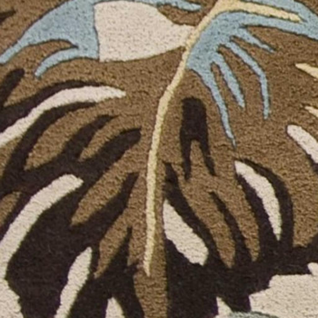 5' X 8' Ivory And Blue Wool Botanical Leaves Hand Tufted Area Rug-Area Rugs-DECOROLALA