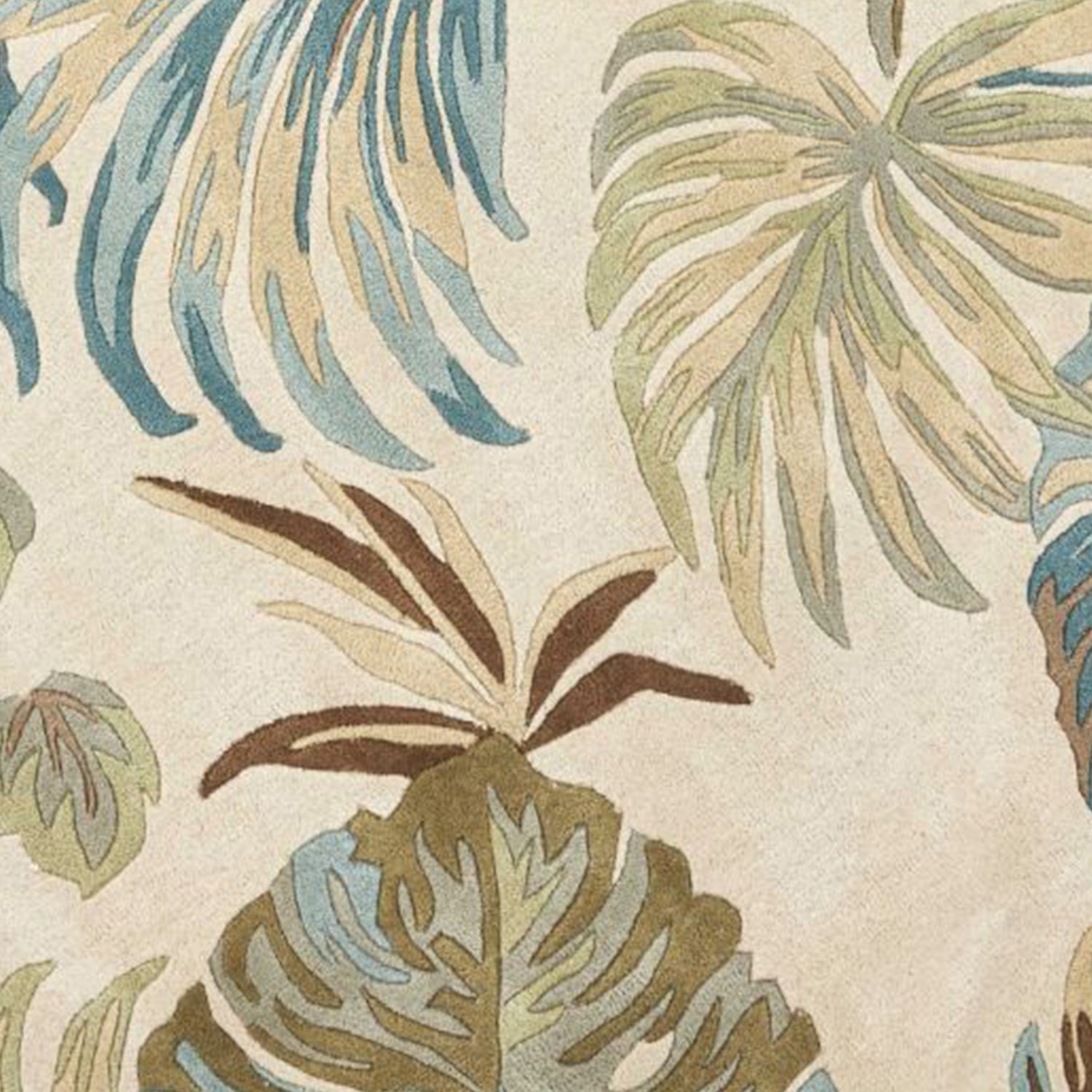 5' X 8' Ivory And Blue Wool Botanical Leaves Hand Tufted Area Rug-Area Rugs-DECOROLALA