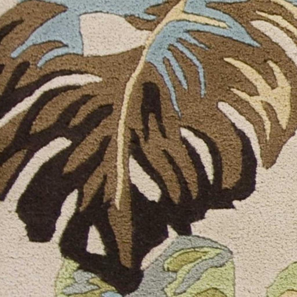 5' X 8' Ivory And Blue Wool Botanical Leaves Hand Tufted Area Rug-Area Rugs-DECOROLALA