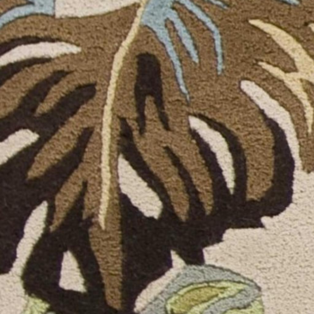 5' X 8' Ivory And Blue Wool Botanical Leaves Hand Tufted Area Rug-Area Rugs-DECOROLALA