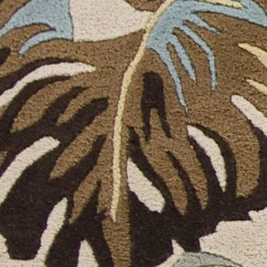 5' X 8' Ivory And Blue Wool Botanical Leaves Hand Tufted Area Rug-Area Rugs-DECOROLALA
