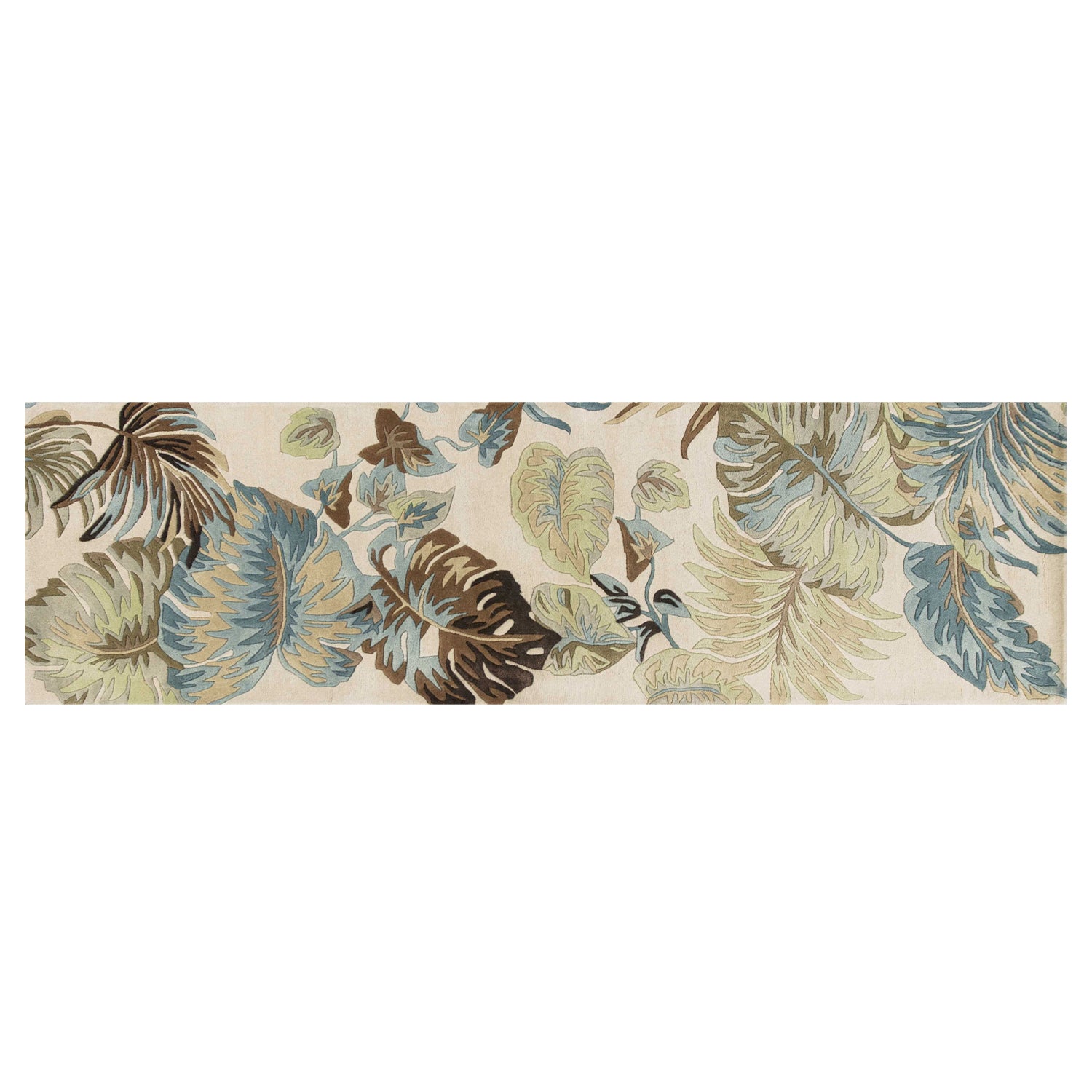 5' X 8' Ivory And Blue Wool Botanical Leaves Hand Tufted Area Rug-Area Rugs-DECOROLALA