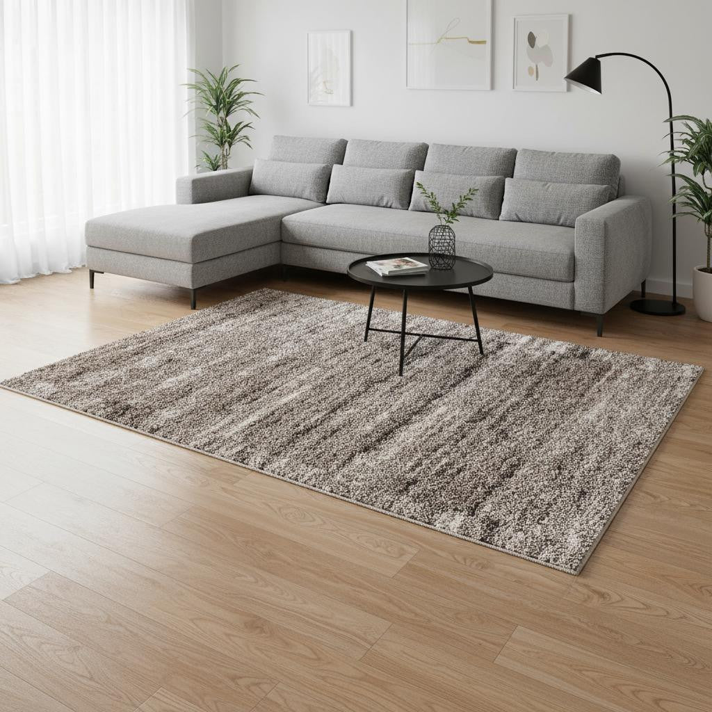 5' X 8' Ivory And Brown Retro Mod Area Rug-Area Rugs-DECOROLALA