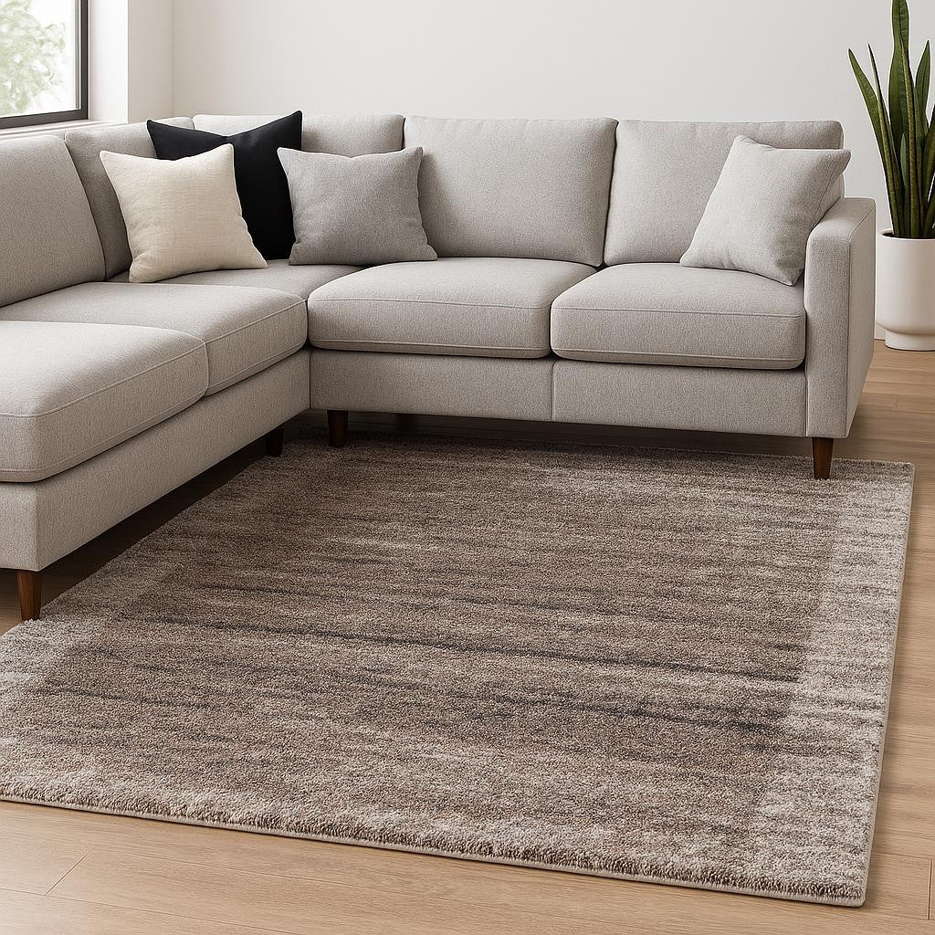 5' X 8' Ivory And Brown Retro Mod Area Rug-Area Rugs-DECOROLALA