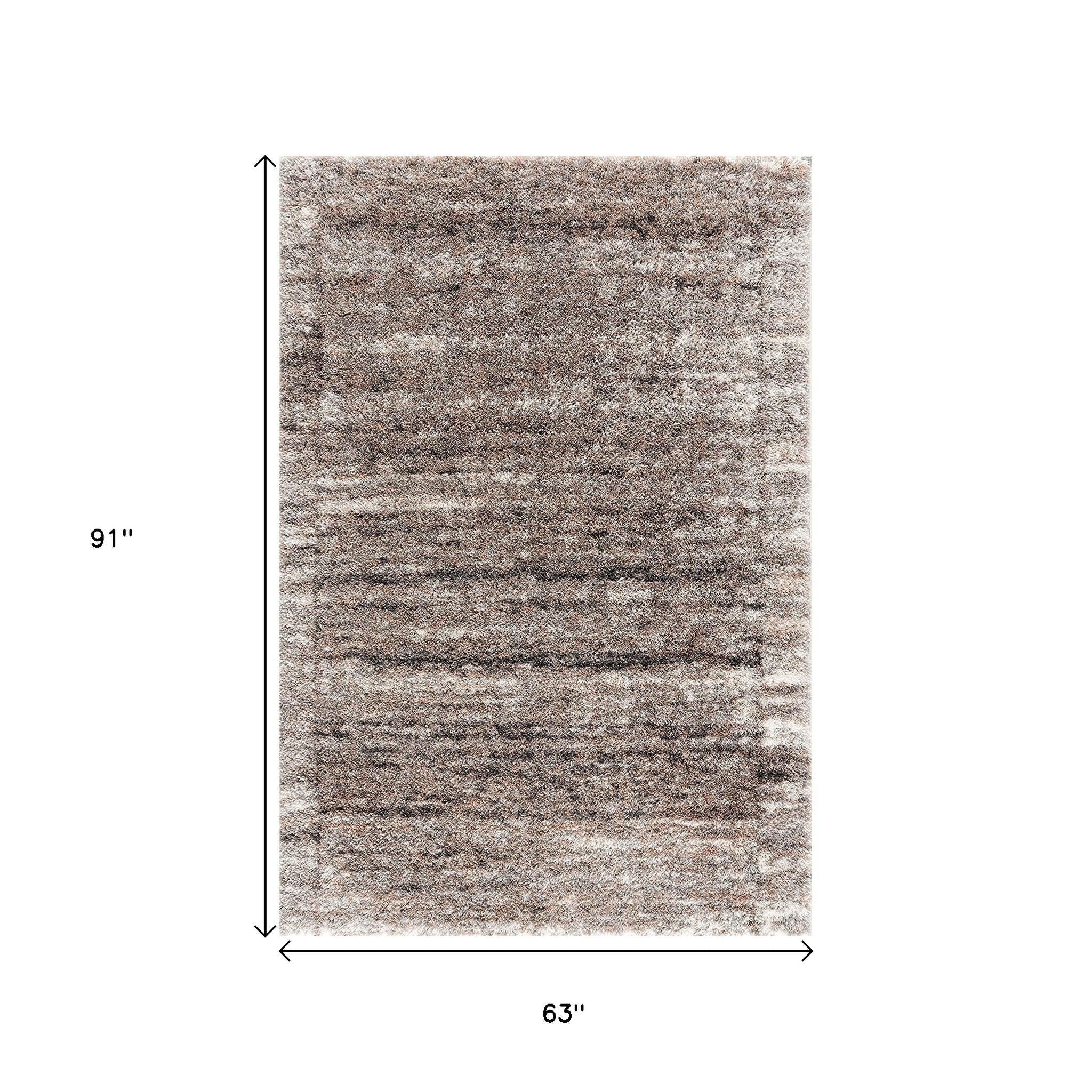 5' X 8' Ivory And Brown Retro Mod Area Rug-Area Rugs-DECOROLALA