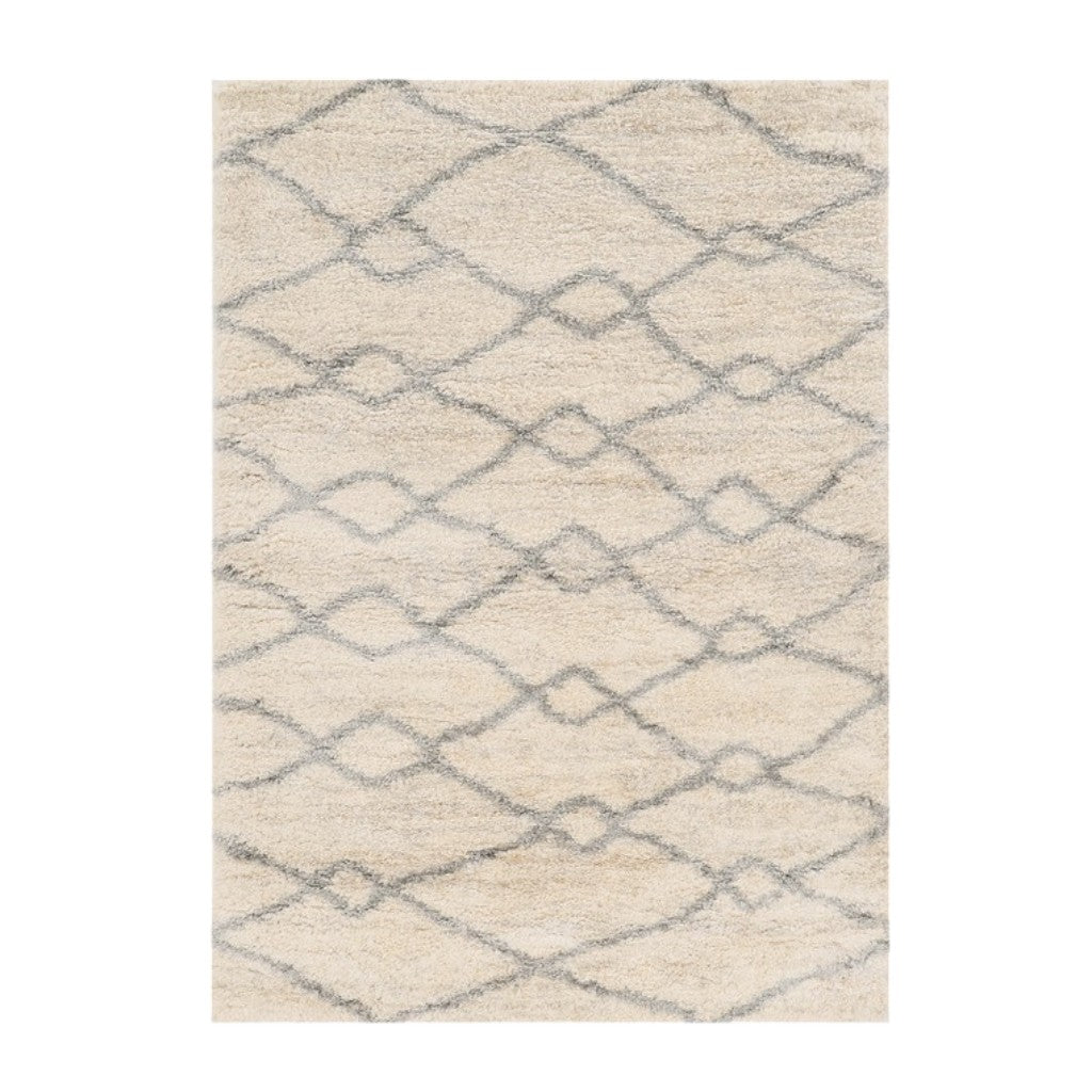 5' X 8' Ivory And Gray Chain Area Rug-Area Rugs-DECOROLALA